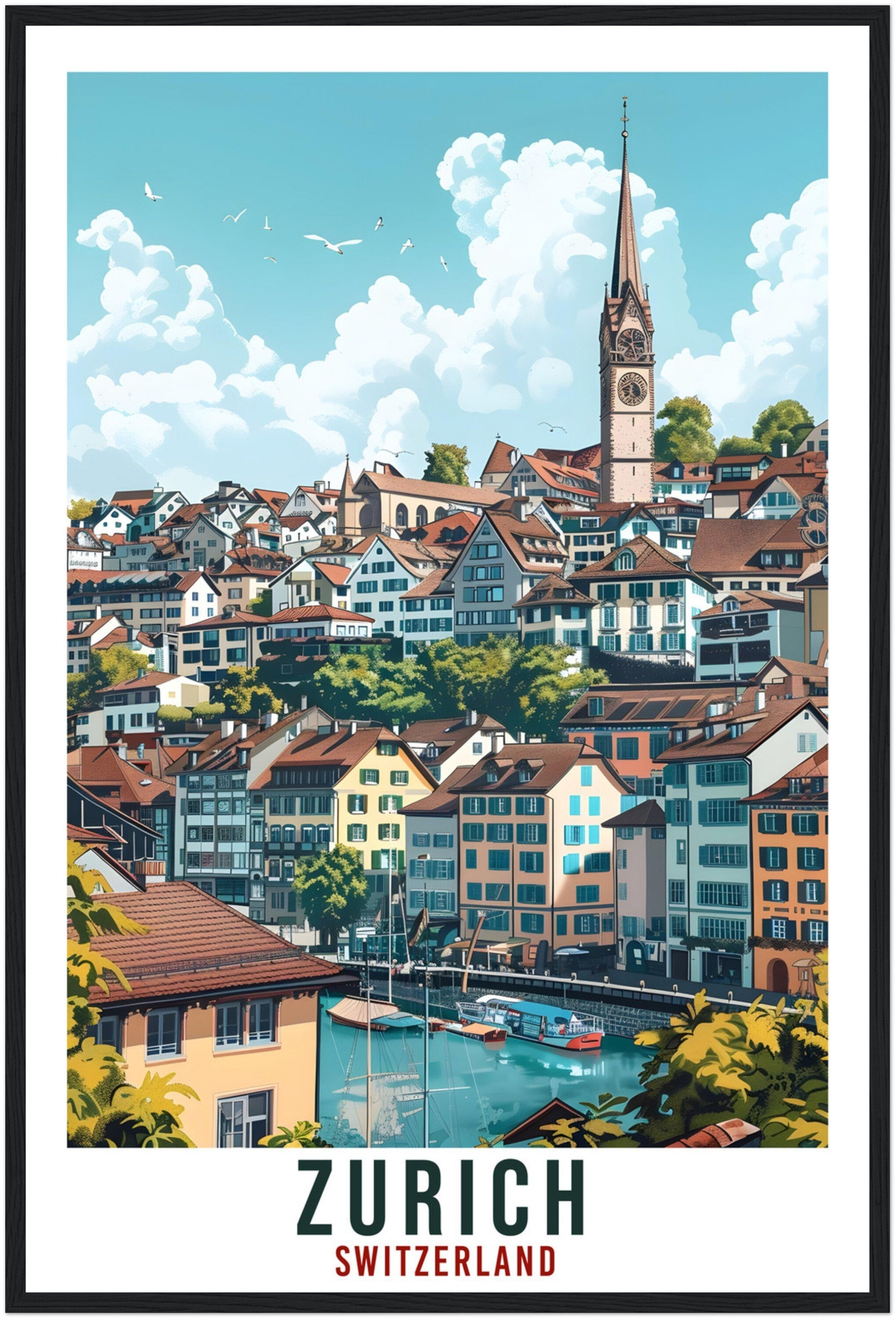 Zurich Travel Print Swiss Wall Art Wall Hanging Home Living Décor Zurich Gift Art Lovers Gift Switzerland Artwork Gift Swiss Travel Poster