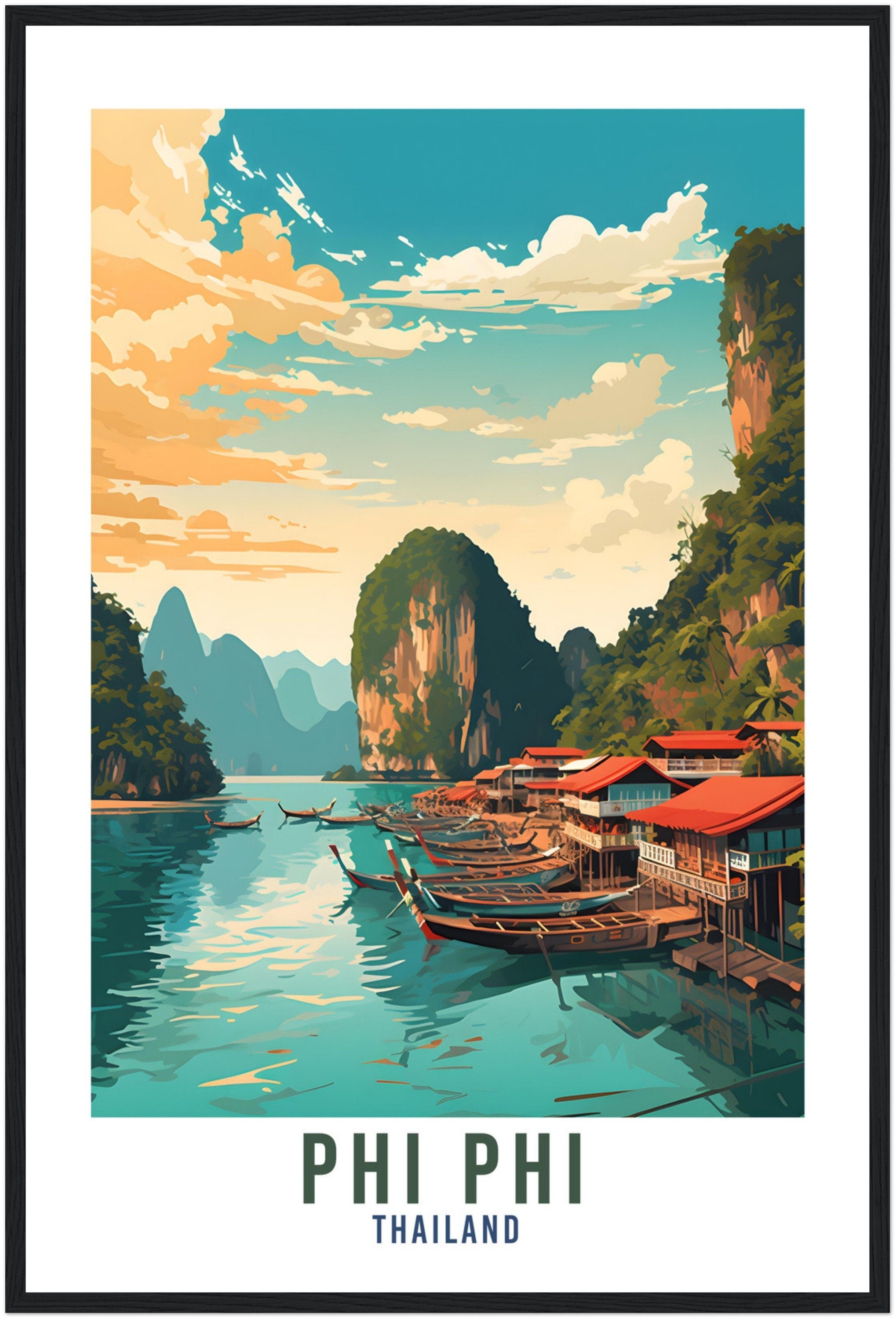 Phi Phi Islands Travel Print Wall Art Phi Phi Wall Hanging Thailand Gift Holiday Print Phi Phi Travel Poster Art Print Thai Islands Print
