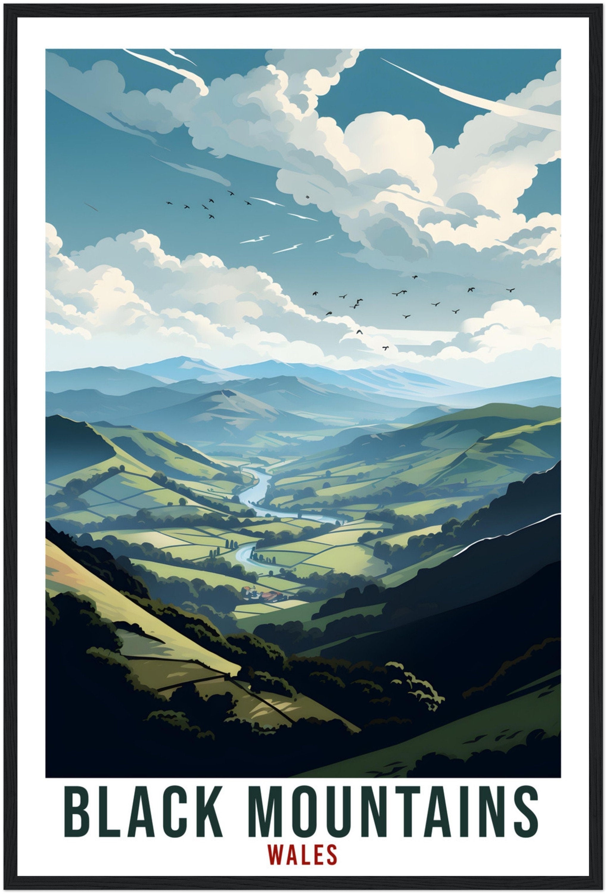 Black Mountains Travel Print Wales Wall Art Home Decor Wall Hanging Travel Art Gift Black Mountains Travel Poster Wales Landscape Artwork