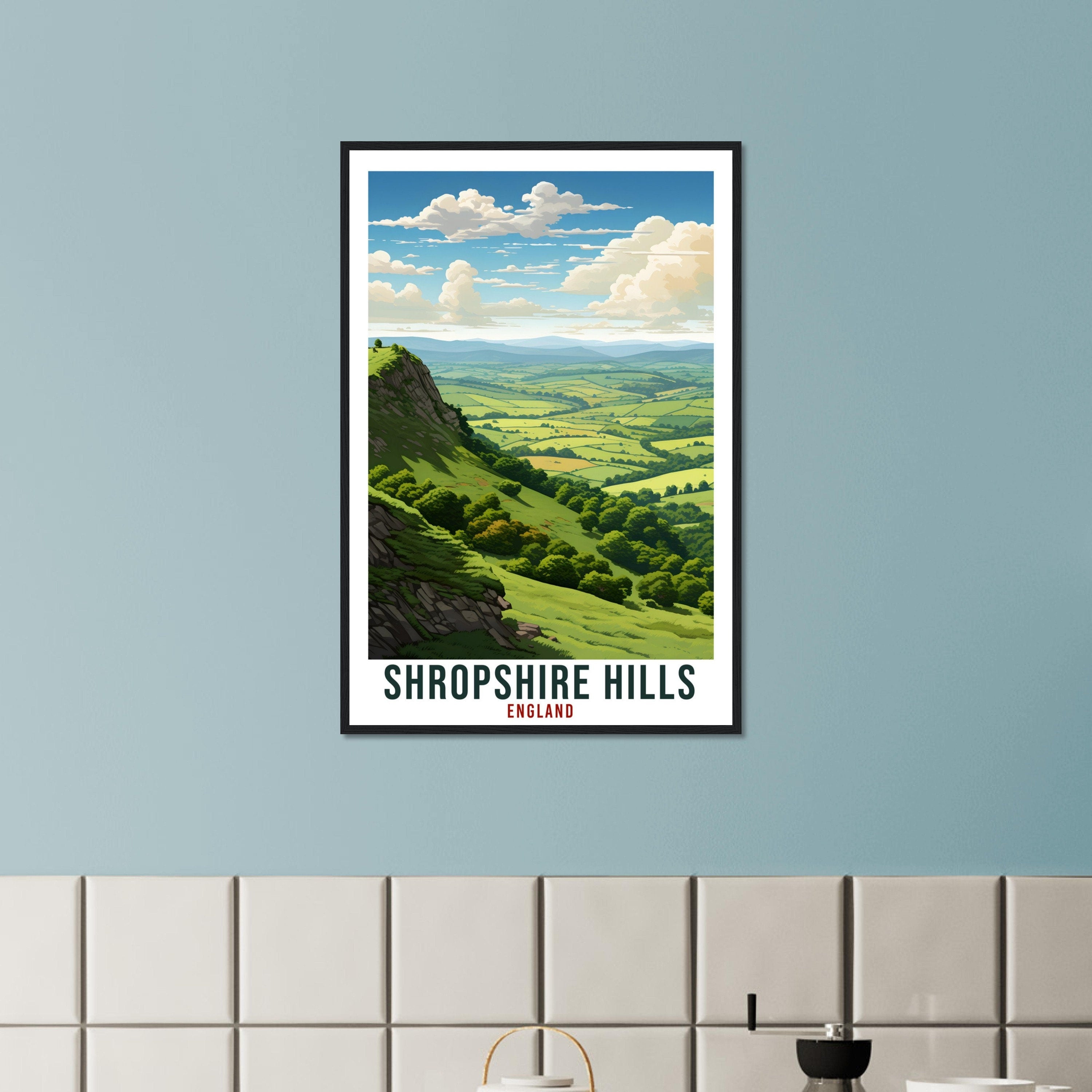 Shropshire Hills Travel Print English Wall Art Home Wall Hanging Travel Art Gift Shropshire Hills Travel Poster England Landscape Artwork