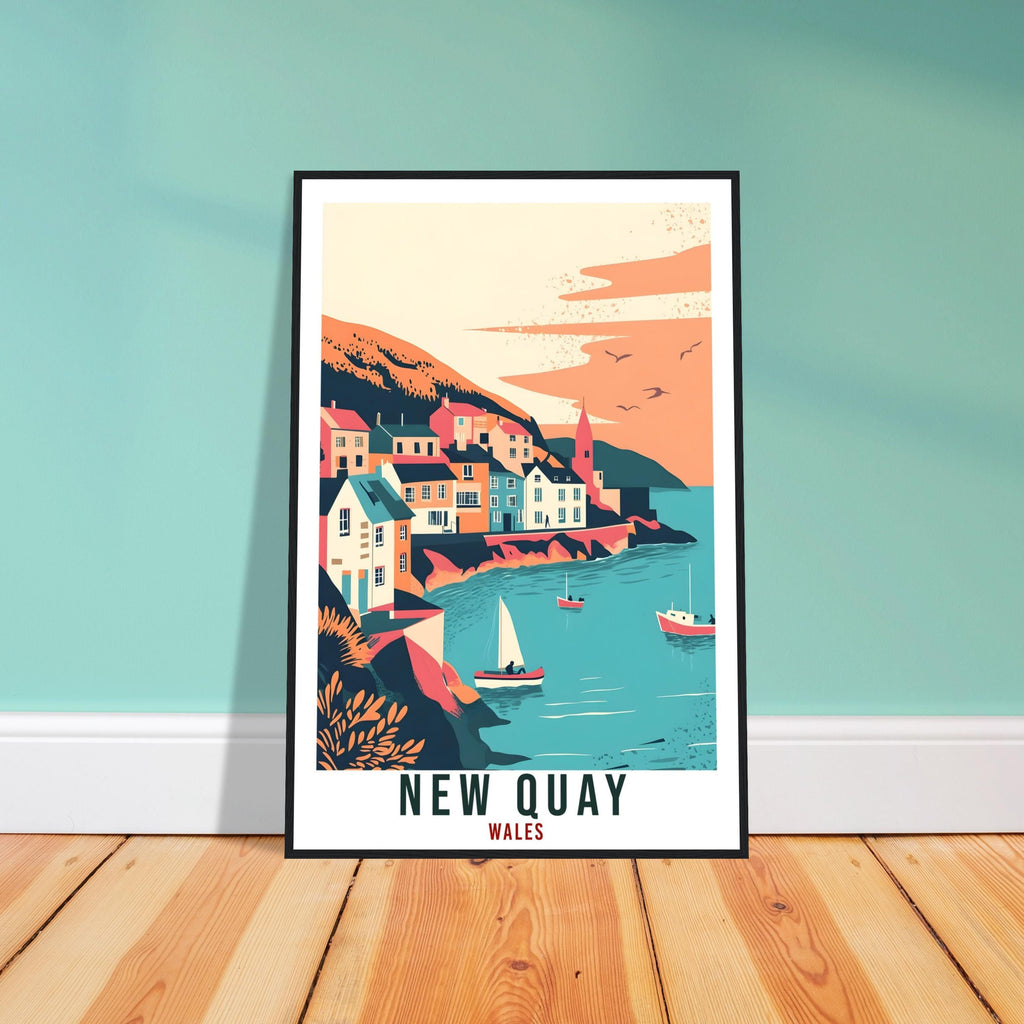 New Quay Travel Print Wales Home Decor New Quay Wall Art Wall Hanging Art Lover Wales Artwork Travel Poster Wales New Quay Travel Art Gift