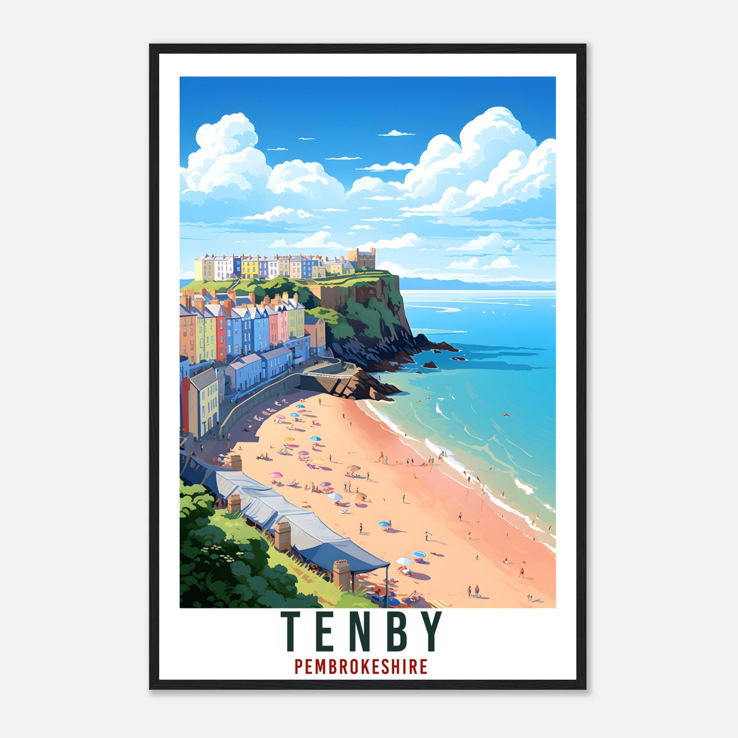 Tenby Travel Print English Wall Art Home Decor Pembrokeshire Travel Art Gift Tenby Travel Poster England Landscape Artwork Art Lover Gift