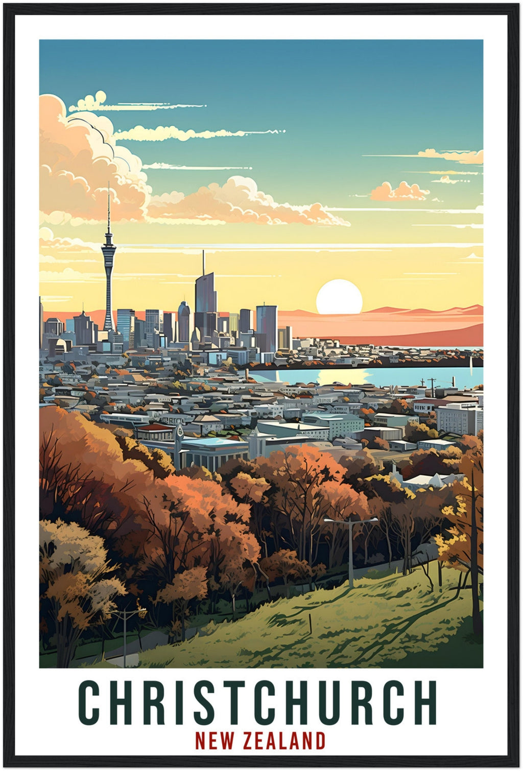 Christchurch Travel Print Wall Art Christchurch New Zealand City Landscape Artwork Christchurch Travel Poster New Zealand Art Lovers Gift