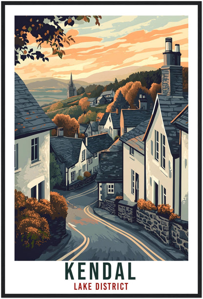 Kendal Travel Print Lake District Home Decor Kendal Wall Art Wall Hanging Art Lover Lake District Artwork Travel Poster Cumbria Travel Art