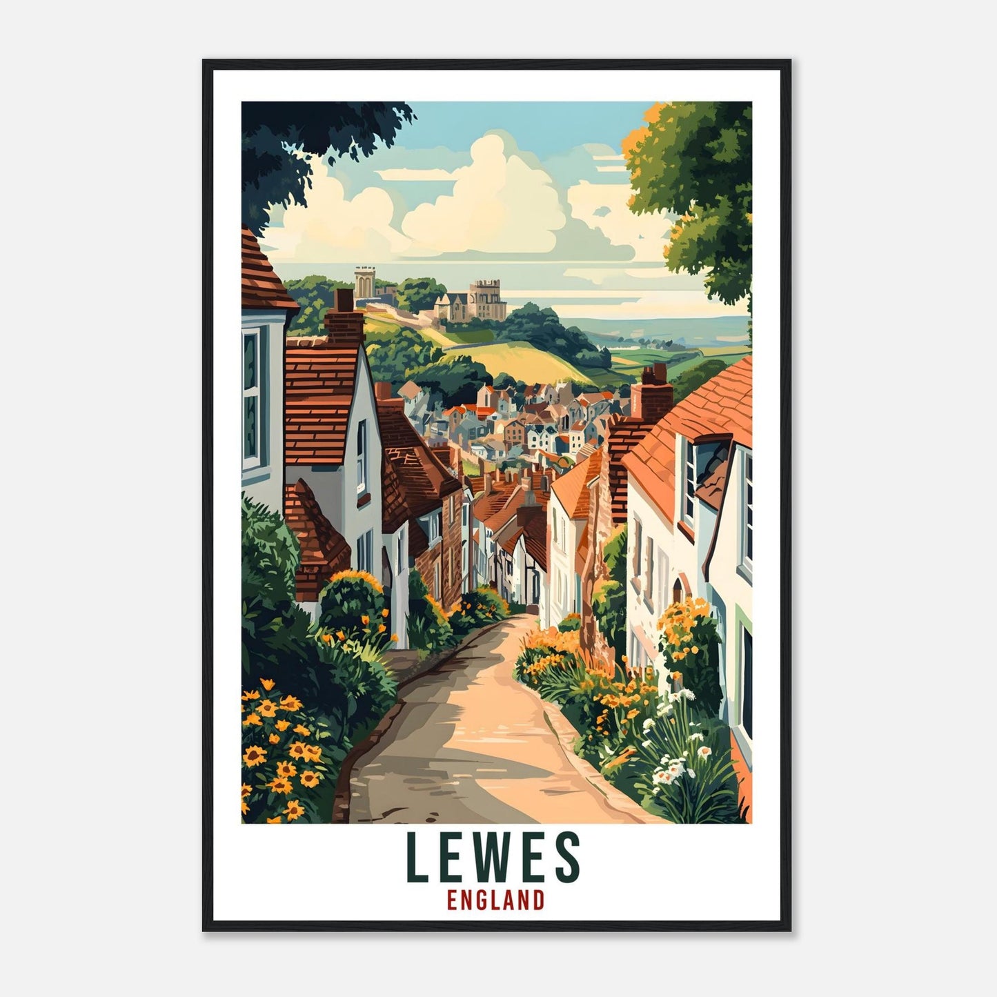 Lewes Travel Print England East Sussex Home Decor Lewes Wall Art Gift Wall Hanging Art Lover Lewes England Artwork Travel Poster Travel Art