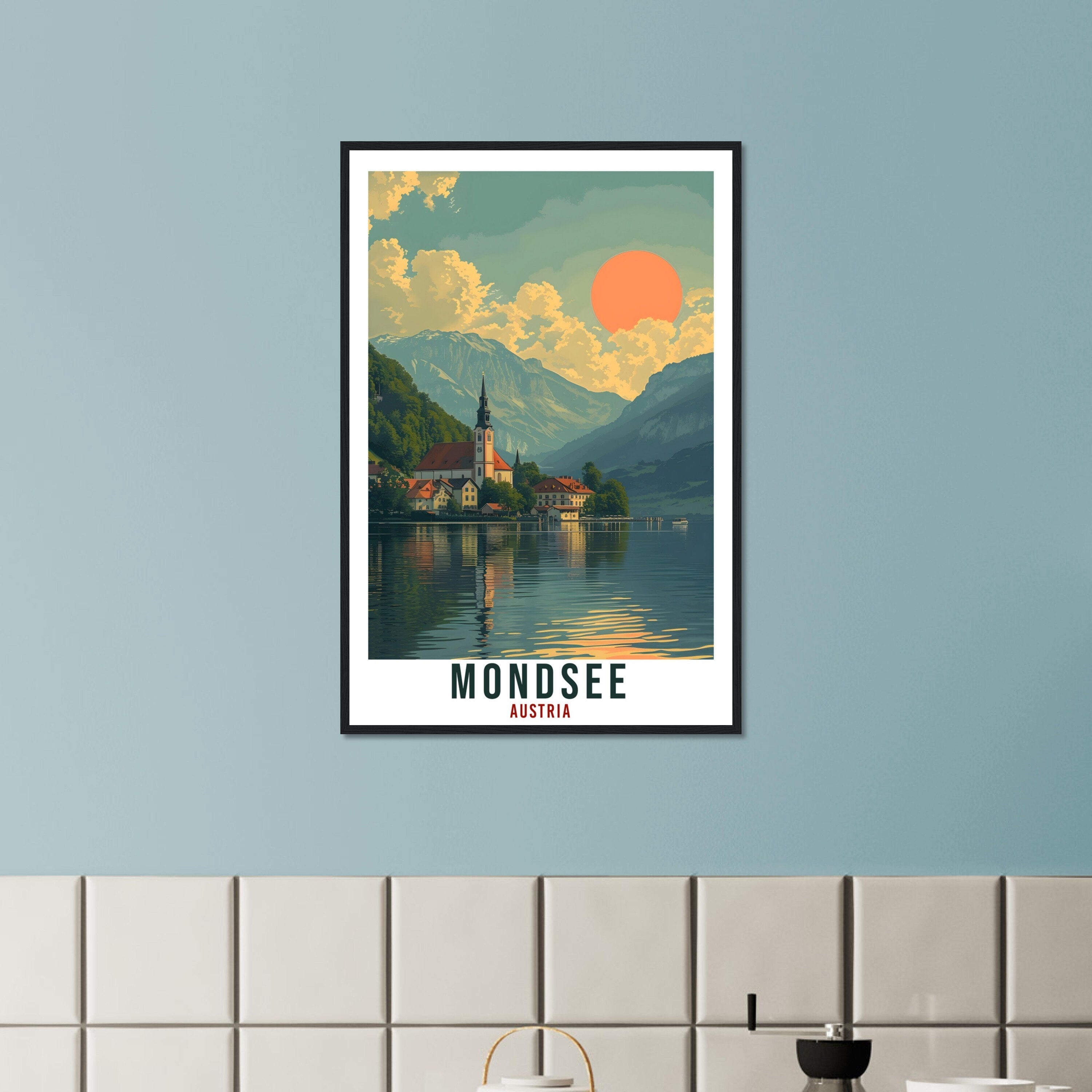 Mondsee Travel Print Austria Home Decor Mondsee Austrian City Wall Art Gift Wall Hanging Art Lover Austria Artwork Mondsee Travel Poster