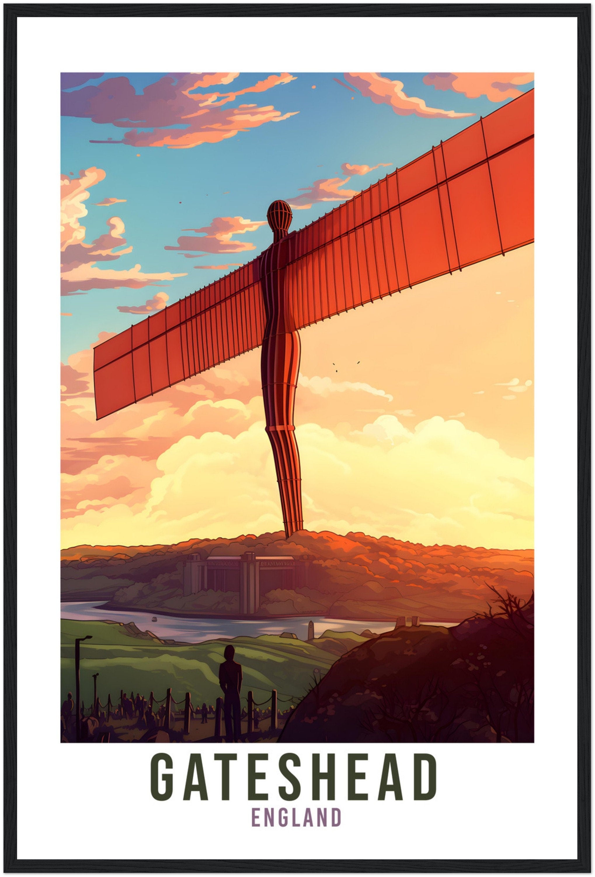 Gateshead Travel Print Gateshead Home Decor Gateshead Angel Northern Wall Hanging Gateshead Artwork Gift Newcastle Travel Poster Artwork
