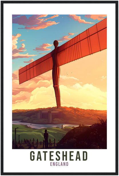 Gateshead Travel Print Gateshead Home Decor Gateshead Angel Northern Wall Hanging Gateshead Artwork Gift Newcastle Travel Poster Artwork
