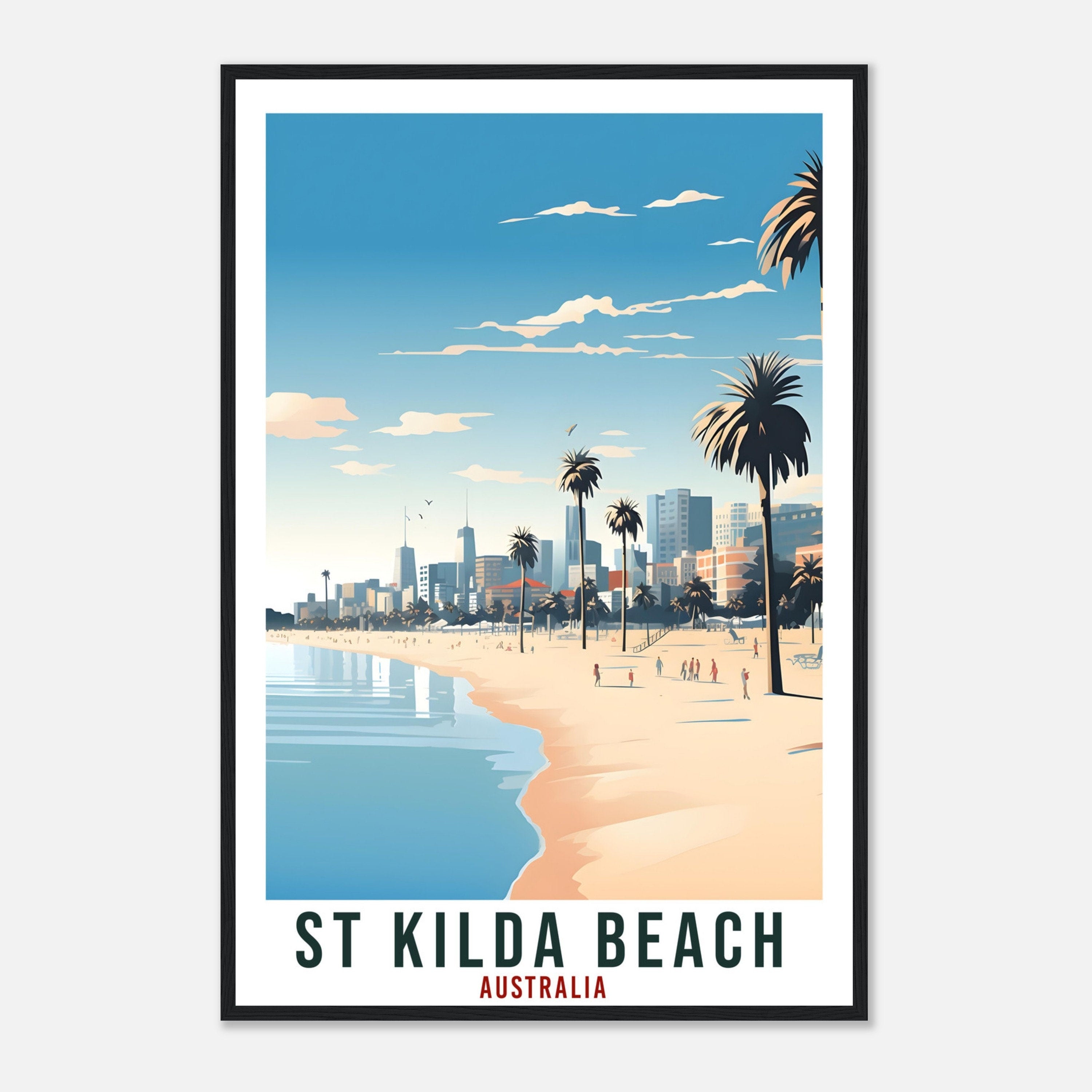St Kilda Beach Travel Poster Wall Art St Kilda Australia Artwork Wall Hanging Perth Art Gift St Kilda Beach Travel Print Australian Art Gift