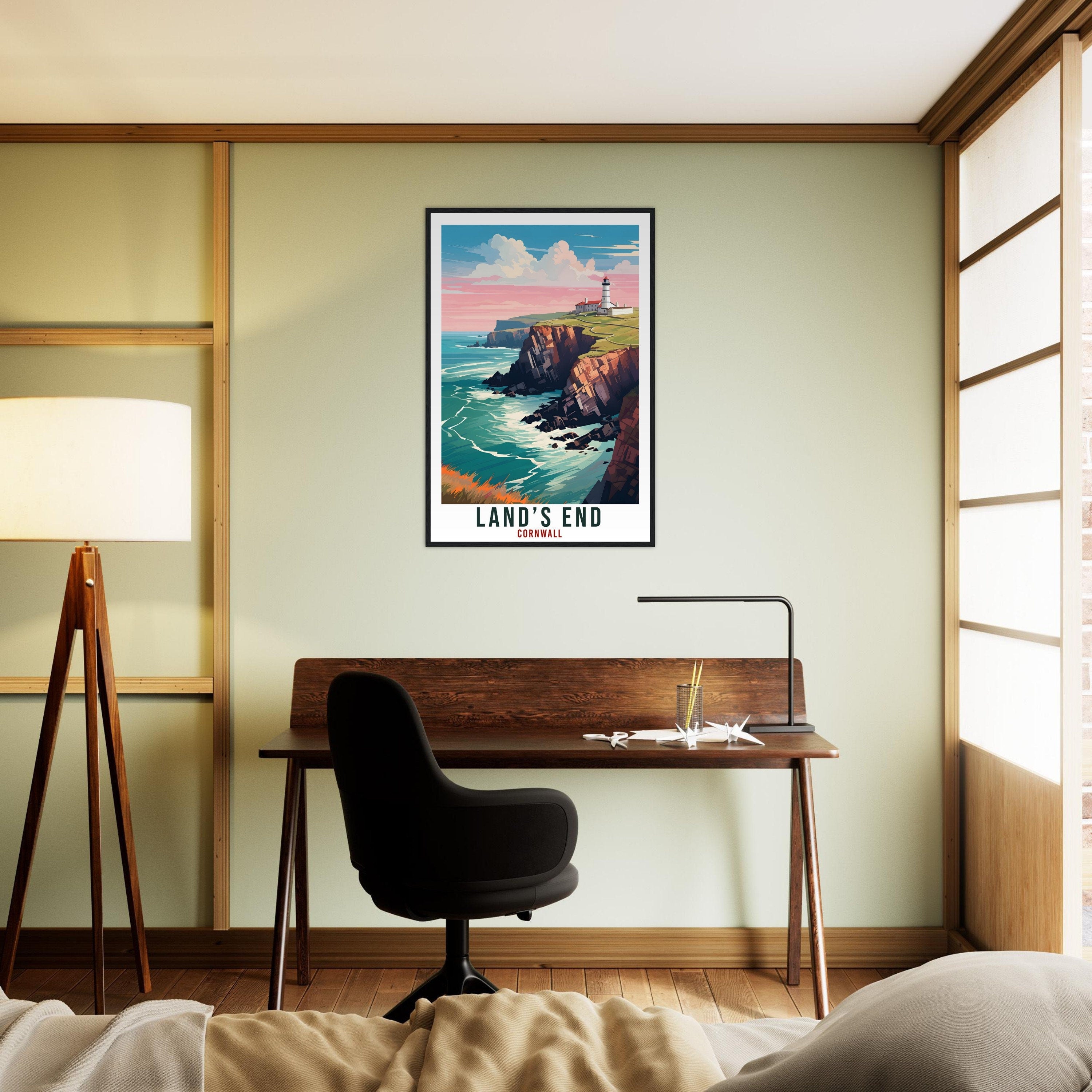 Land's End Travel Print English Wall Art Home Decor Wall Hanging Travel Art Gift Land's End Travel Poster Cornwall Art Lovers Gift Artwork