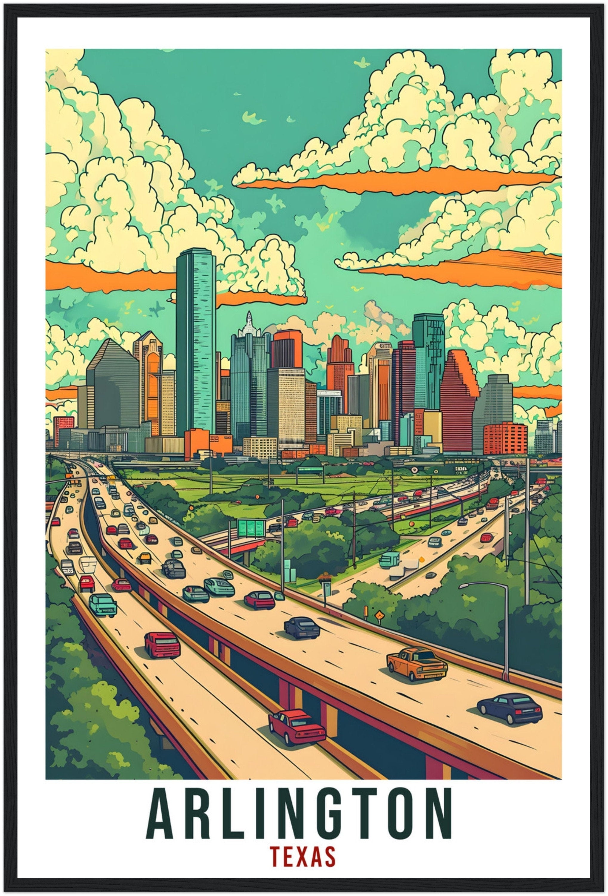 Arlington Travel Print Texas Home Decoration USA City Wall Art Gift Wall Hanging Art Lover Texas Artwork Arlington Travel Poster