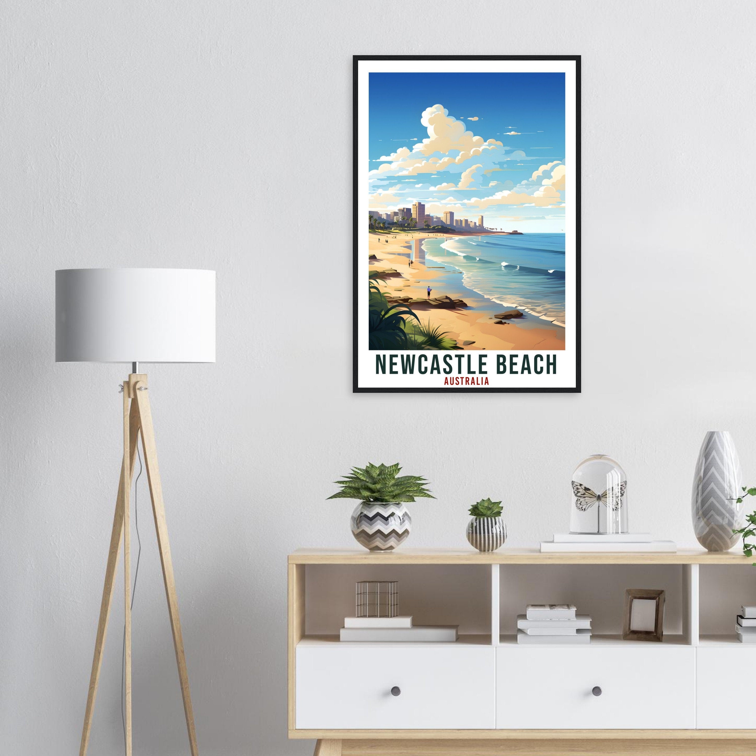 Newcastle Beach Travel Poster Wall Art Newcastle Australia Artwork Wall Hanging Newcastle Beach Travel Print Australian Art Lovers Gift