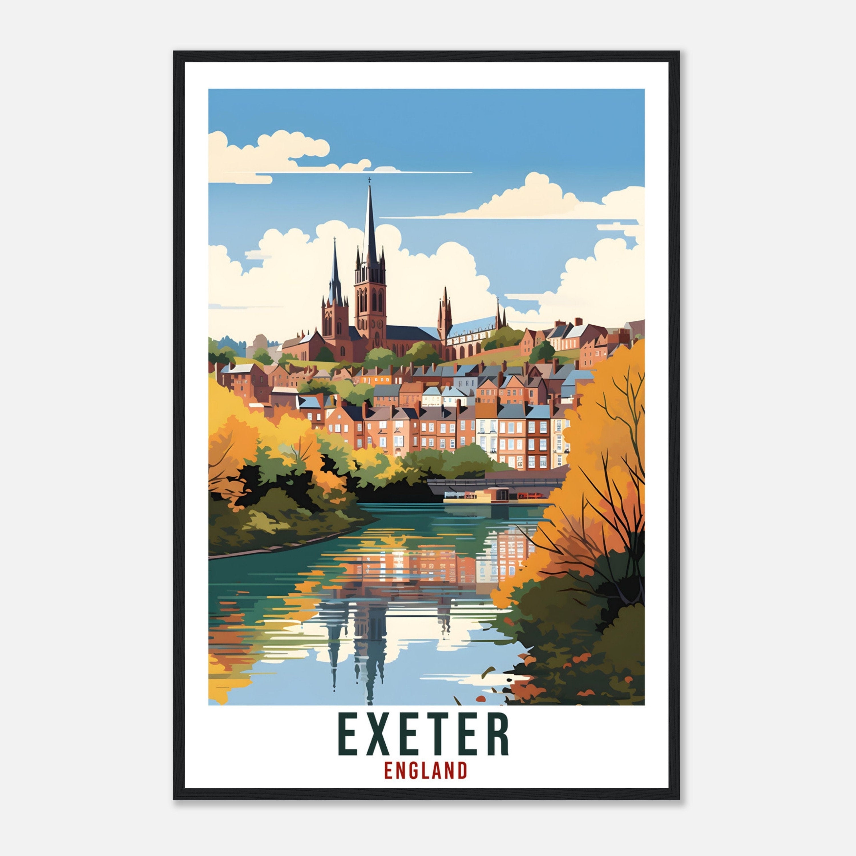Exeter Travel Print English Wall Art Home Decor Wall Hanging Travel Art Gift Exeter Travel Poster England Landscape Artwork Art Lover Gift