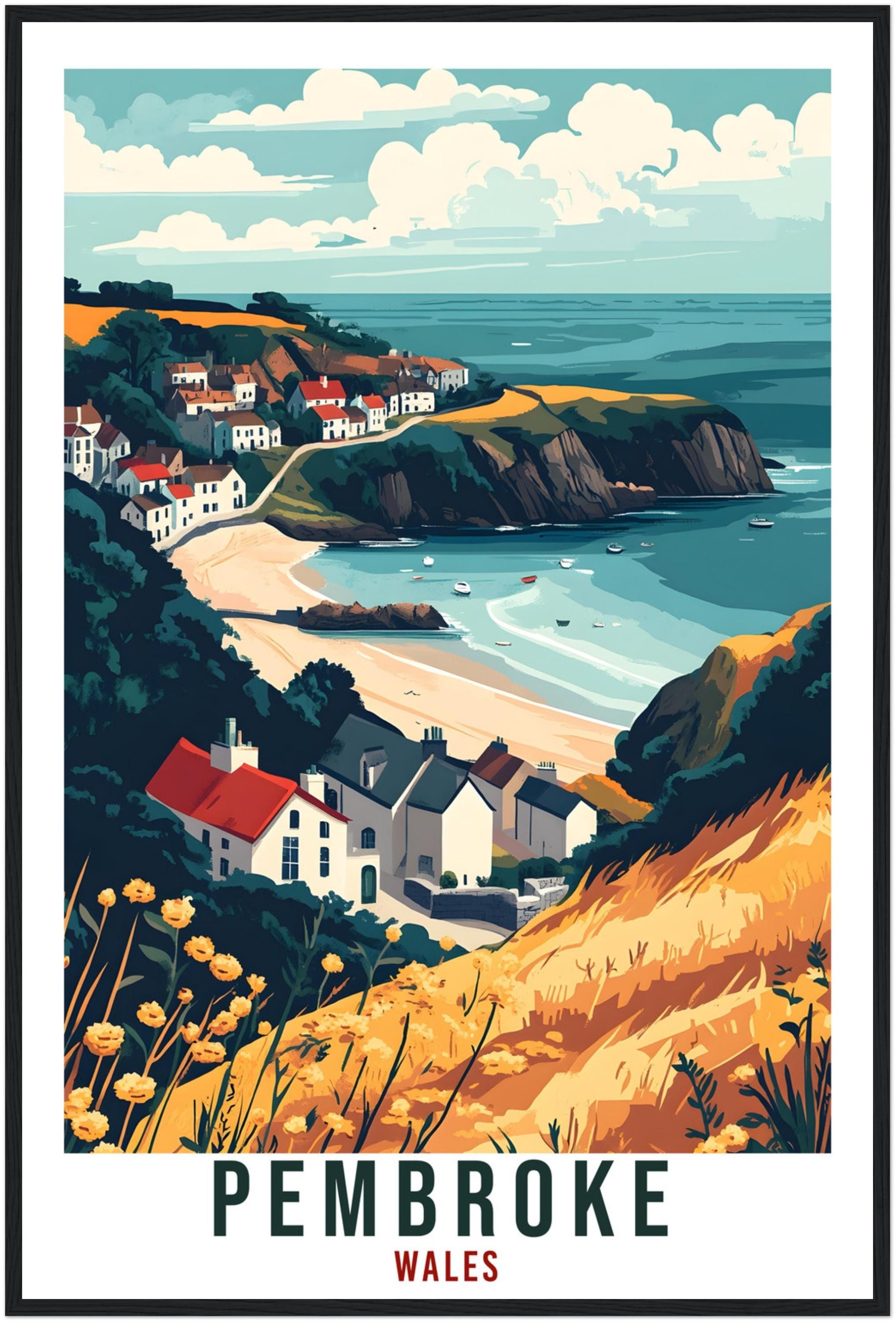 Pembroke Travel Print Wales Home Decor Pembroke Wall Art Wall Hanging Art Lover Wales Artwork Travel Poster Wales Pembroke Travel Art Gift