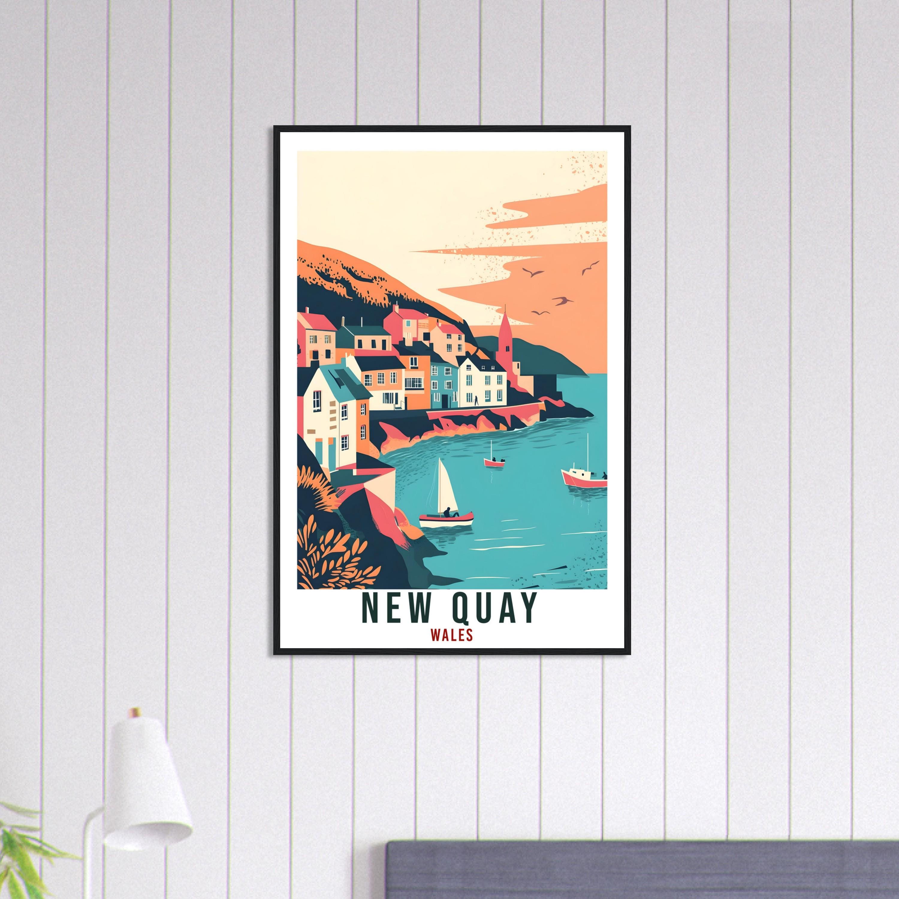 New Quay Travel Print Wales Home Decor New Quay Wall Art Wall Hanging Art Lover Wales Artwork Travel Poster Wales New Quay Travel Art Gift