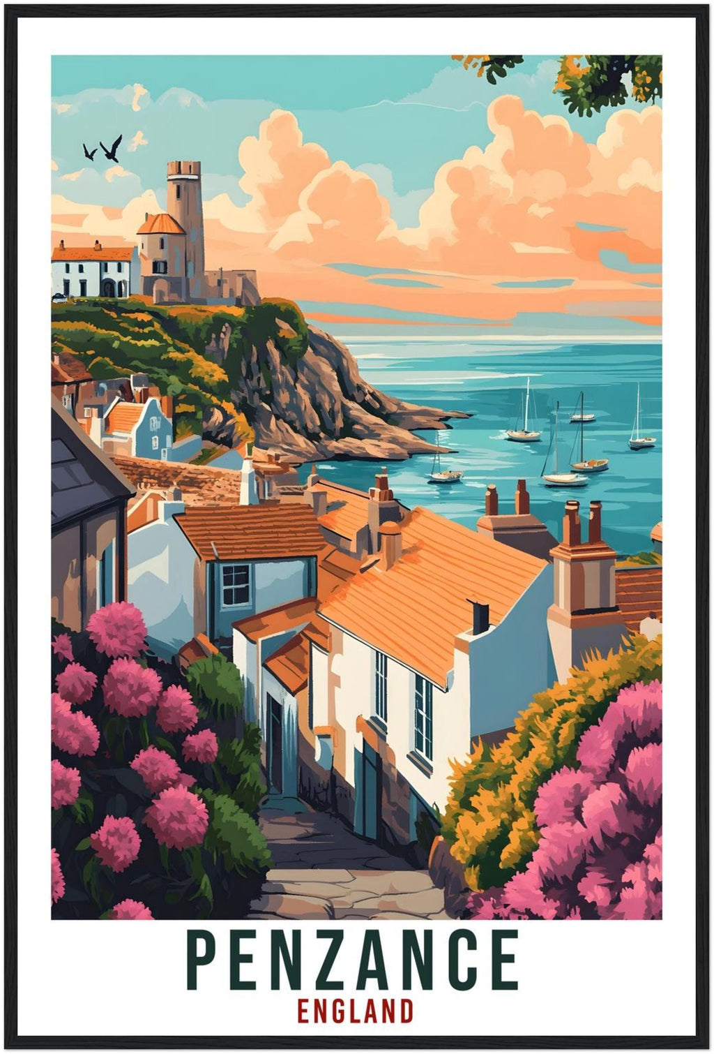 Penzance Cornwall Travel Print England Home Decor Penzance Wall Art Gift Wall Hanging Art Lover Penzance England Artwork Travel Poster Art