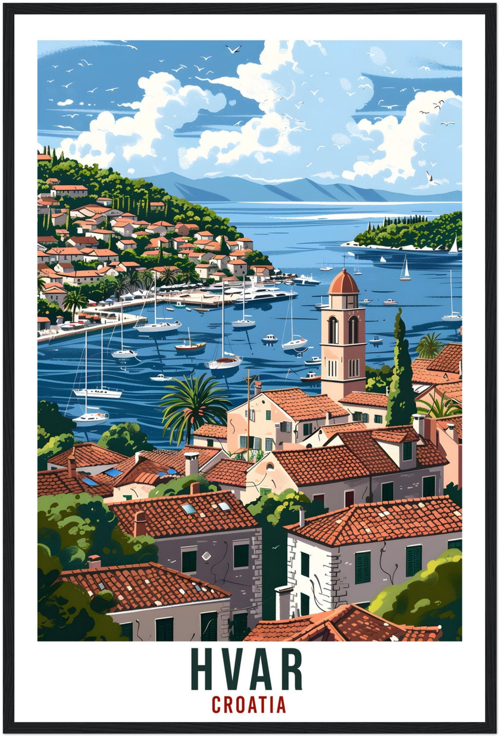 Hvar Travel Print Croatia Wall Art Wall Hanging Home Décor Hvar Gift Croatia Landmark Artwork Gift Croatia Holiday Travel Poster Hvar Island