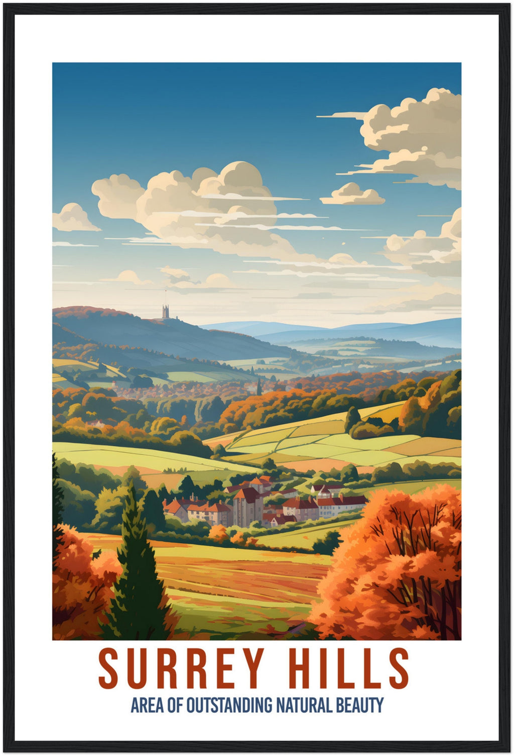 Surrey Hills Travel Poster Surrey Hills Home Decoration Mountain Landscape England Nature Wall Hanging Surrey Hills Artwork Travel Print