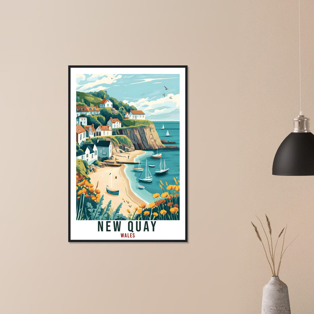 New Quay Travel Poster Wales Home Decor New Quay Wall Art Wall Hanging Art Lover Wales Artwork Travel Print Wales New Quay Travel Art Gift