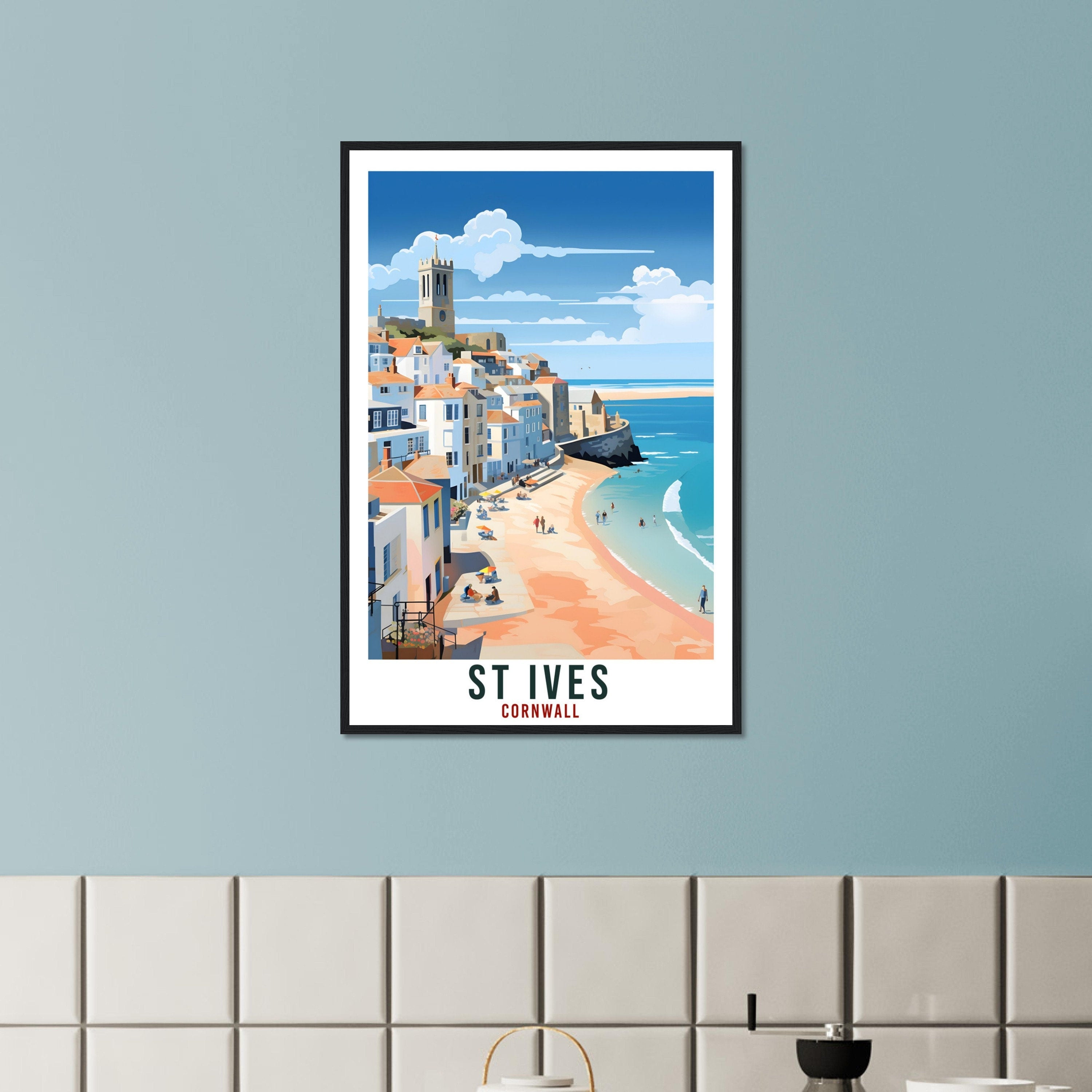 St Ives Travel Print Cornwall Wall Art Home Decor Wall Hanging Travel Art Gift St Ives Travel Poster England Coastal Artwork Art Lover Gift