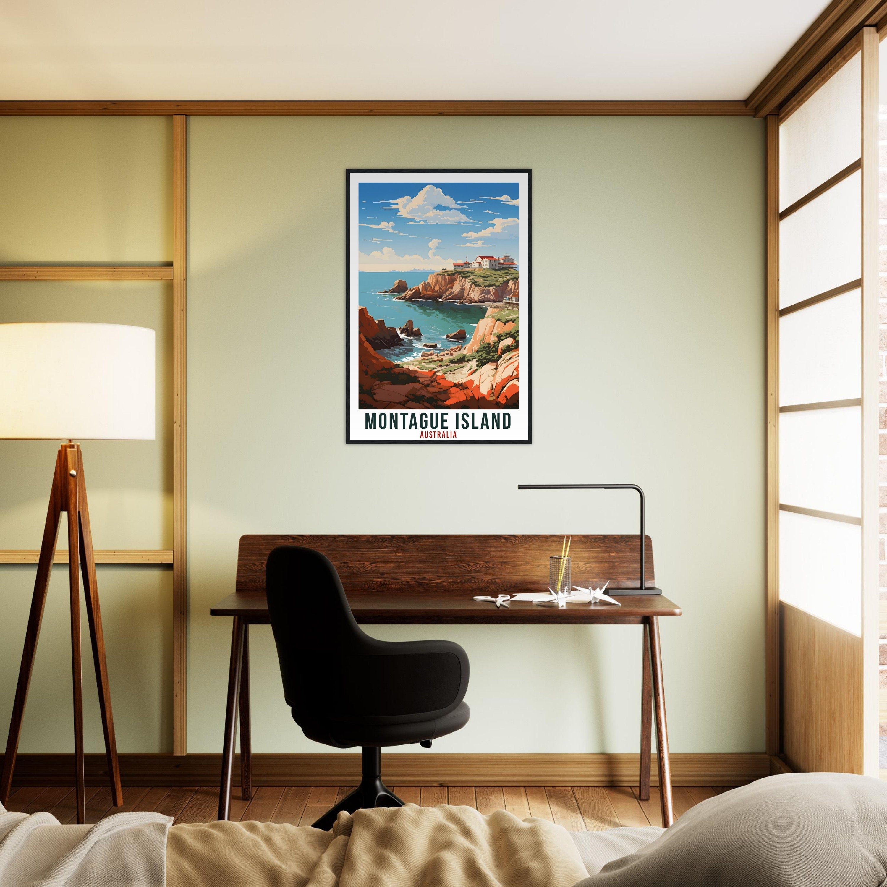 Montague Island Travel Poster Wall Art Montague Island Australia Artwork Wall Hanging Montague Island Travel Print Australian Art Lover Gift