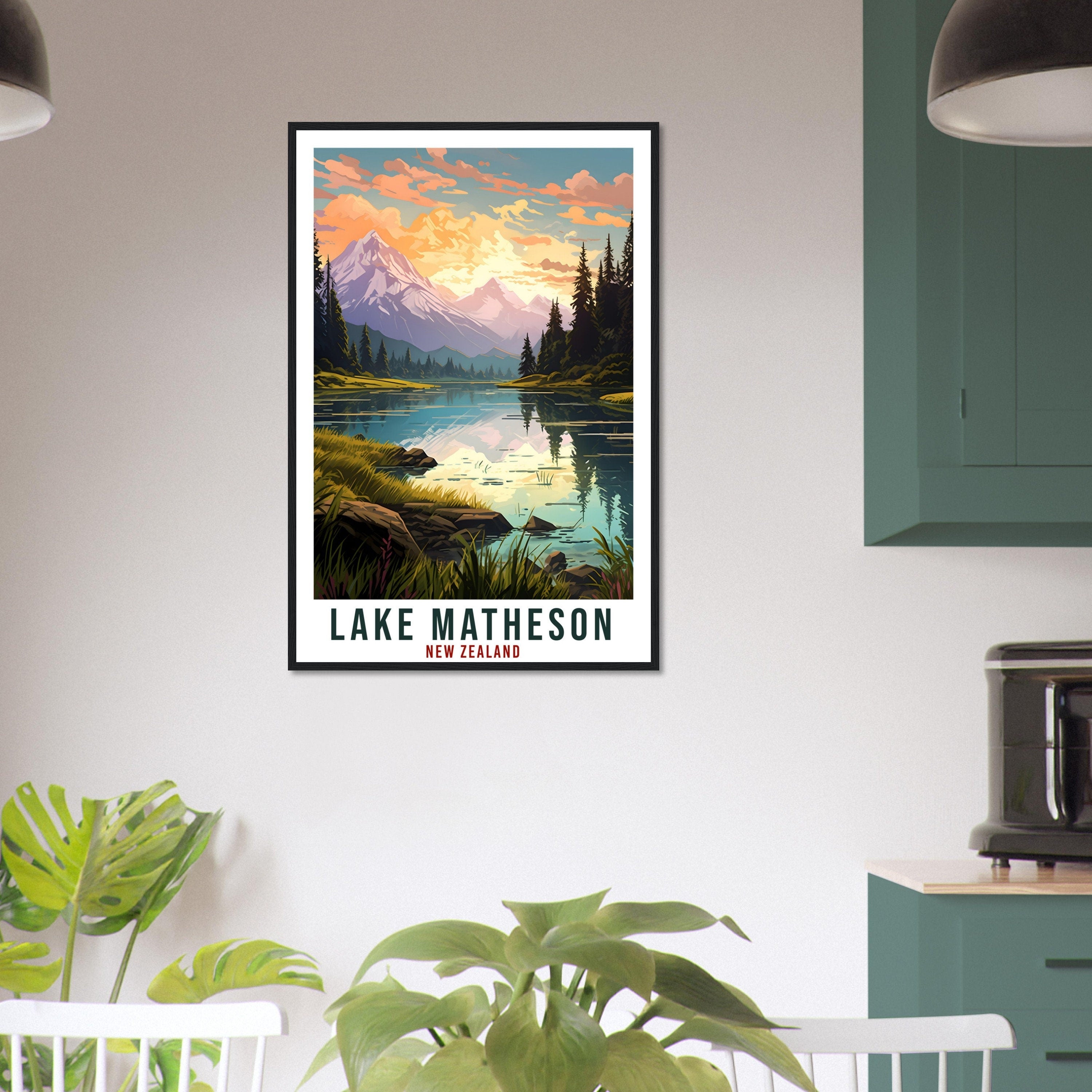 Lake Matheson Travel Print Wall Art Lake Matheson New Zealand Artwork Art Gifts Lake Matheson Travel Poster New Zealand Wall Hanging Decor