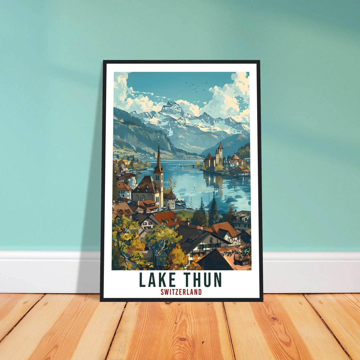 Lake Thun Travel Print Swiss Wall Art Wall Hanging Home Living Décor Lake Thun Gift Art Lovers Gift Switzerland Artwork Swiss Travel Poster