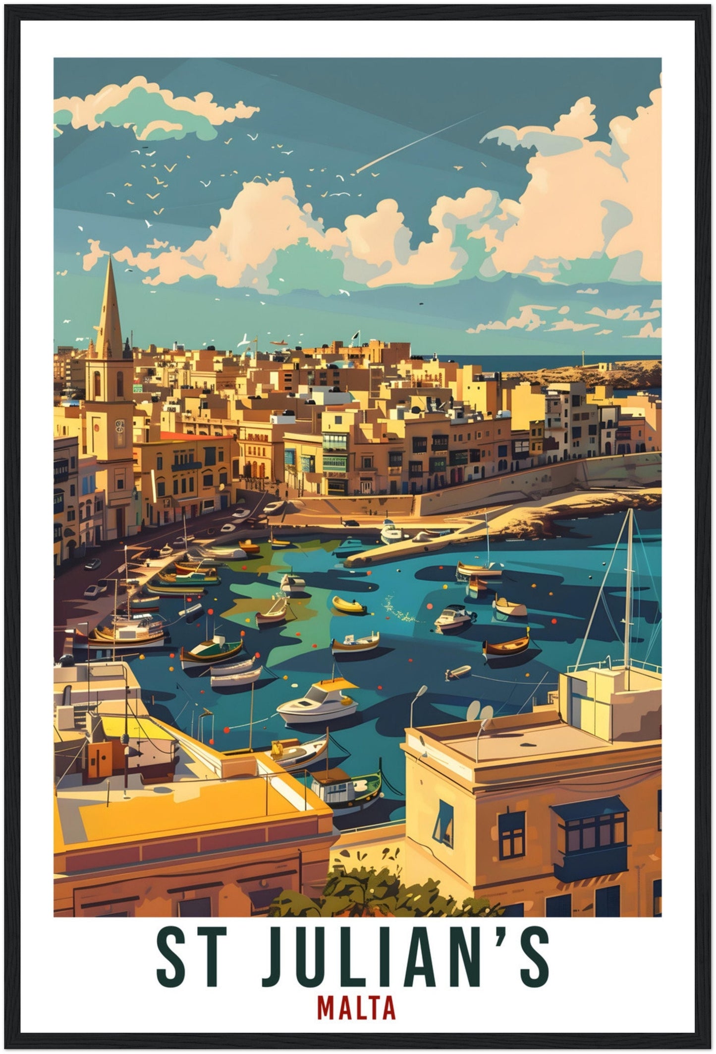 St Julians Travel Print Malta Wall Art Wall Hanging Home Living Décor St Julians Gift Art Lovers Gift Malta Artwork Gift Malta Travel Poster