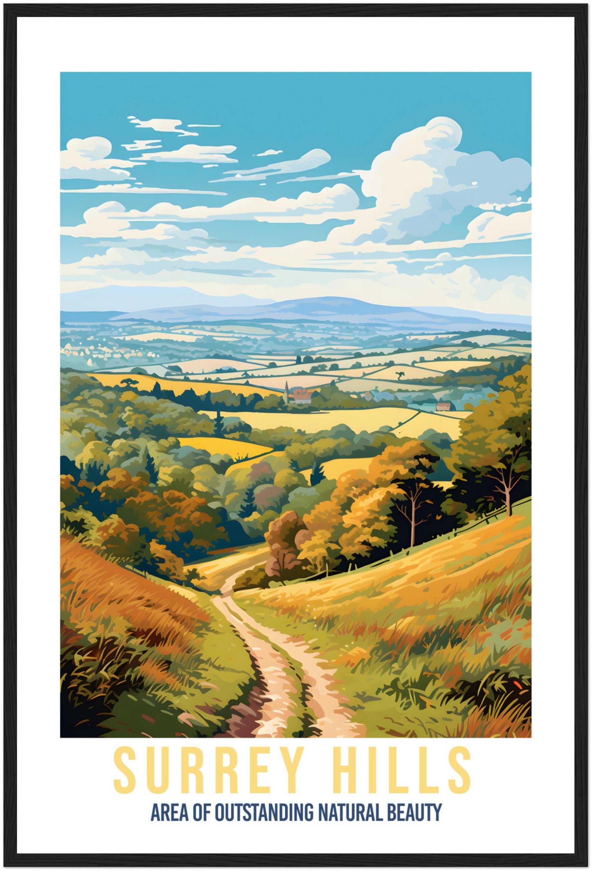 Surrey Hills Travel Print Surrey Hills Home Decoration Mountain Landscape England Nature Wall Hanging Surrey Hills Artwork Travel Poster