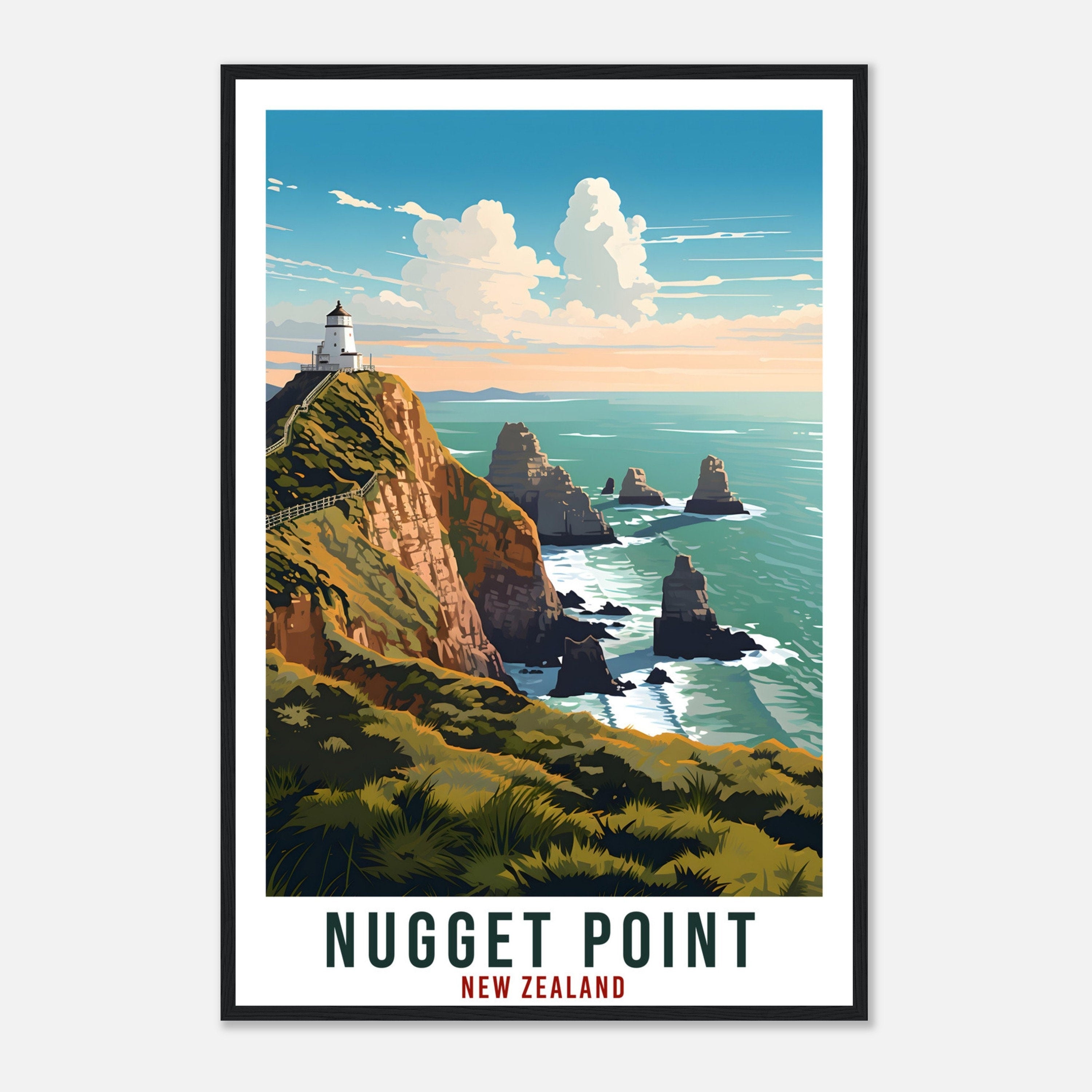 Nugget Point Travel Print Wall Art Nugget Point New Zealand Decor Artwork Art Gifts Nugget Point Travel Poster New Zealand Art Lovers Gift