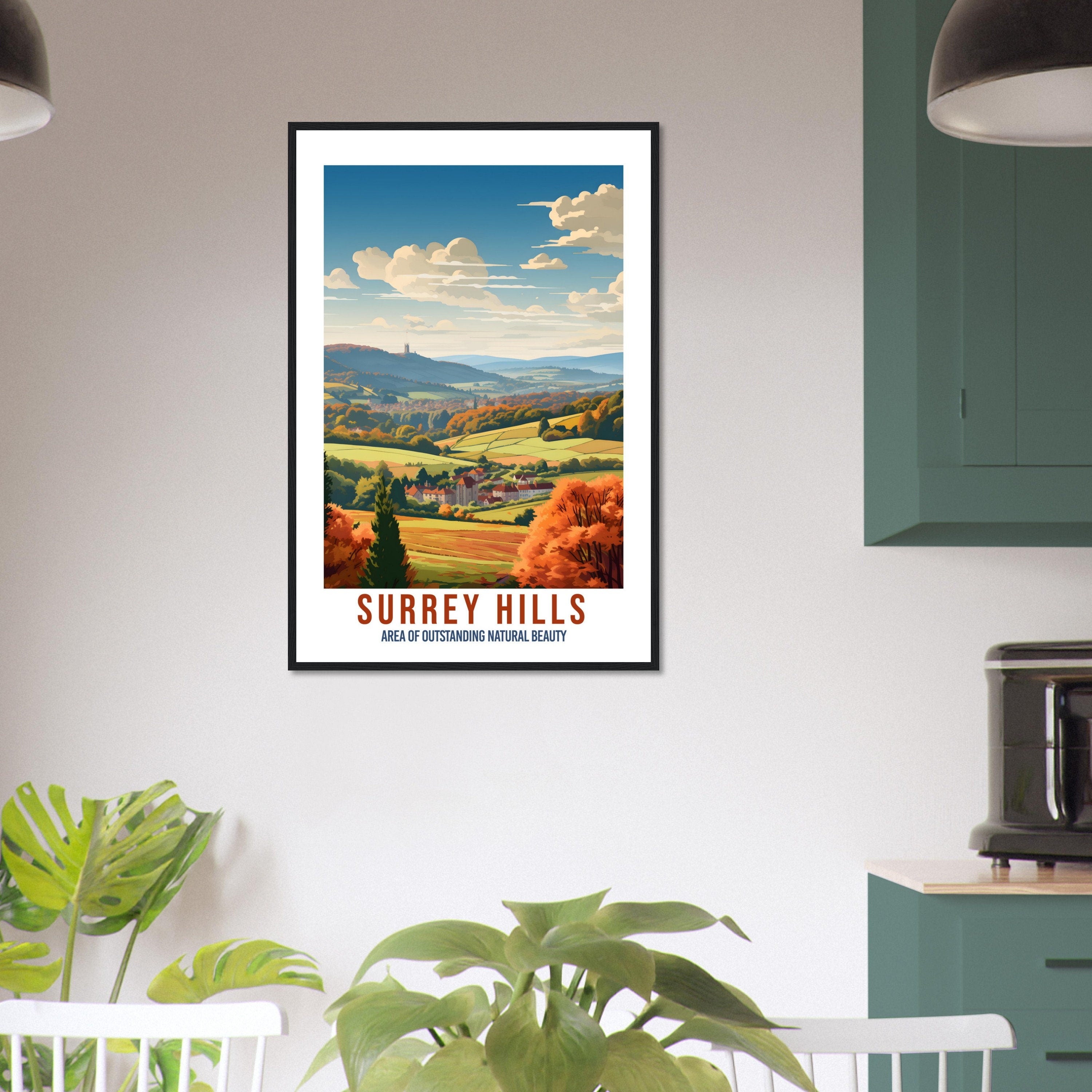 Surrey Hills Travel Poster Surrey Hills Home Decoration Mountain Landscape England Nature Wall Hanging Surrey Hills Artwork Travel Print