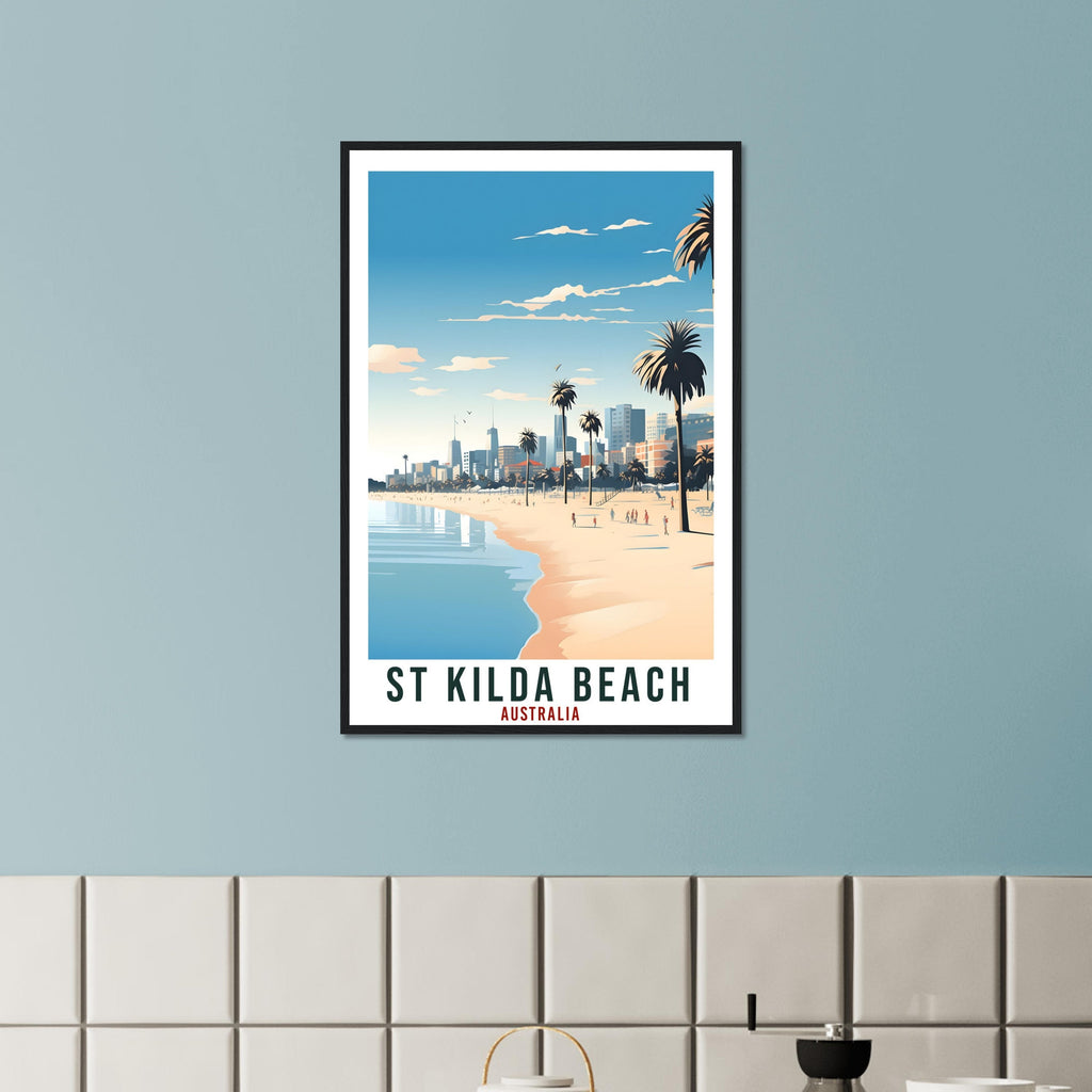 St Kilda Beach Travel Poster Wall Art St Kilda Australia Artwork Wall Hanging Perth Art Gift St Kilda Beach Travel Print Australian Art Gift