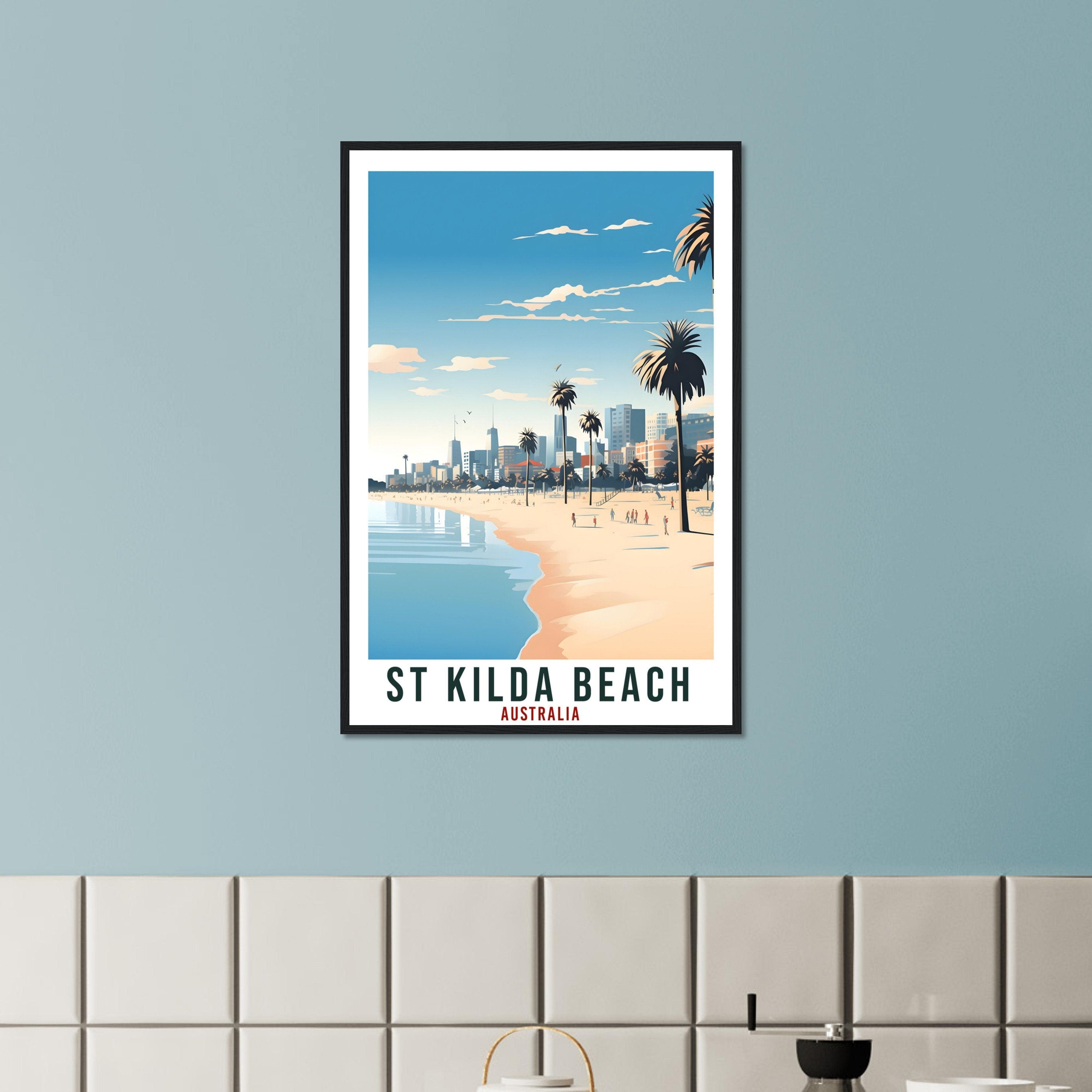 St Kilda Beach Travel Poster Wall Art St Kilda Australia Artwork Wall Hanging Perth Art Gift St Kilda Beach Travel Print Australian Art Gift
