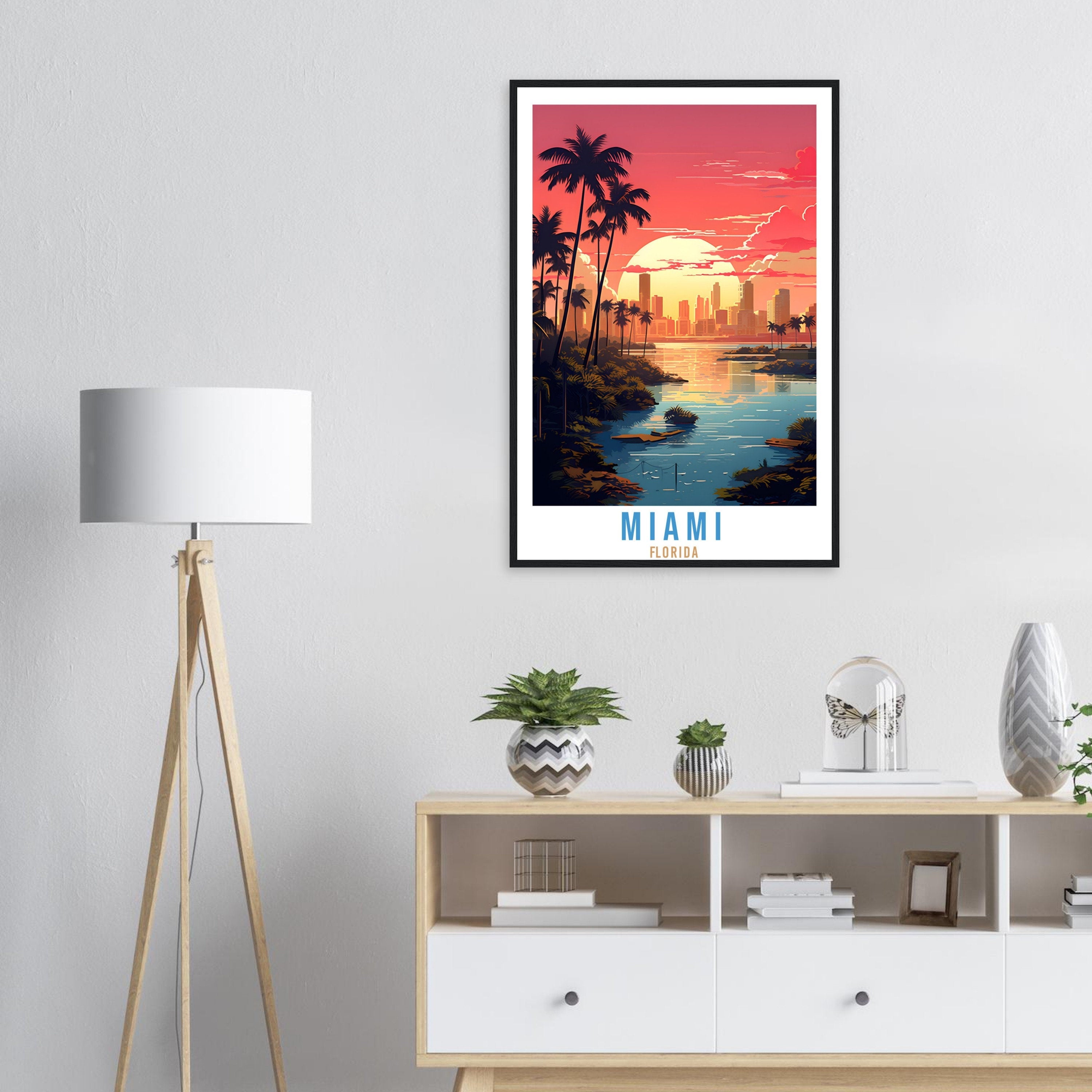 Miami Florida Travel Print Wall Miami Sunset Wall Hanging Travel Poster Miami City Landscape Florida Home Decor Florida Gift Travel Art