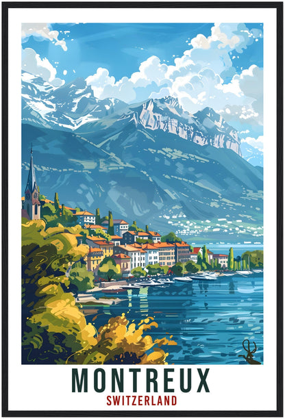 Montreux Travel Print Swiss Wall Art Wall Hanging Home Living Décor Montreux Gift Art Lovers Switzerland Artwork Gift Swiss Travel Poster