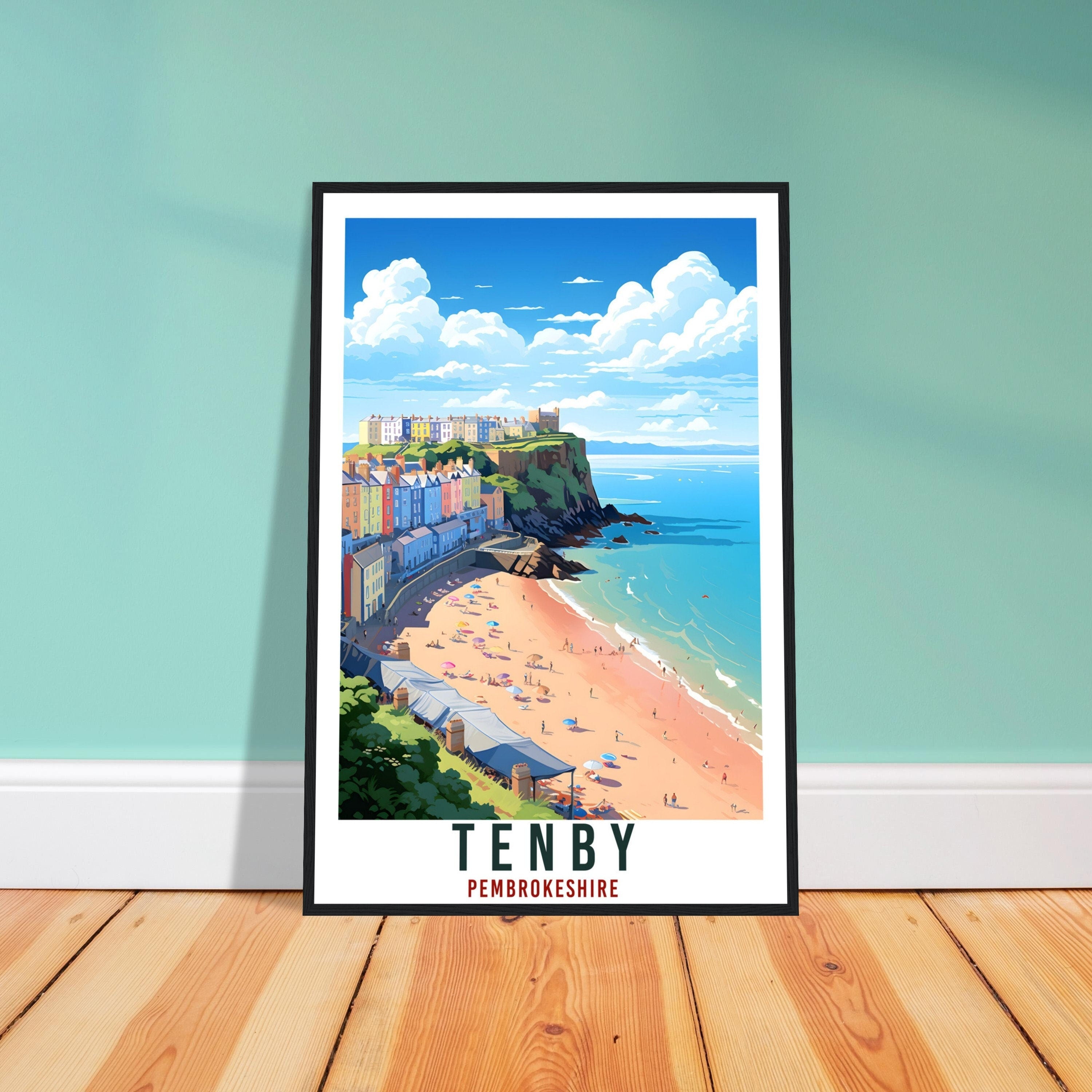 Tenby Travel Print English Wall Art Home Decor Pembrokeshire Travel Art Gift Tenby Travel Poster England Landscape Artwork Art Lover Gift