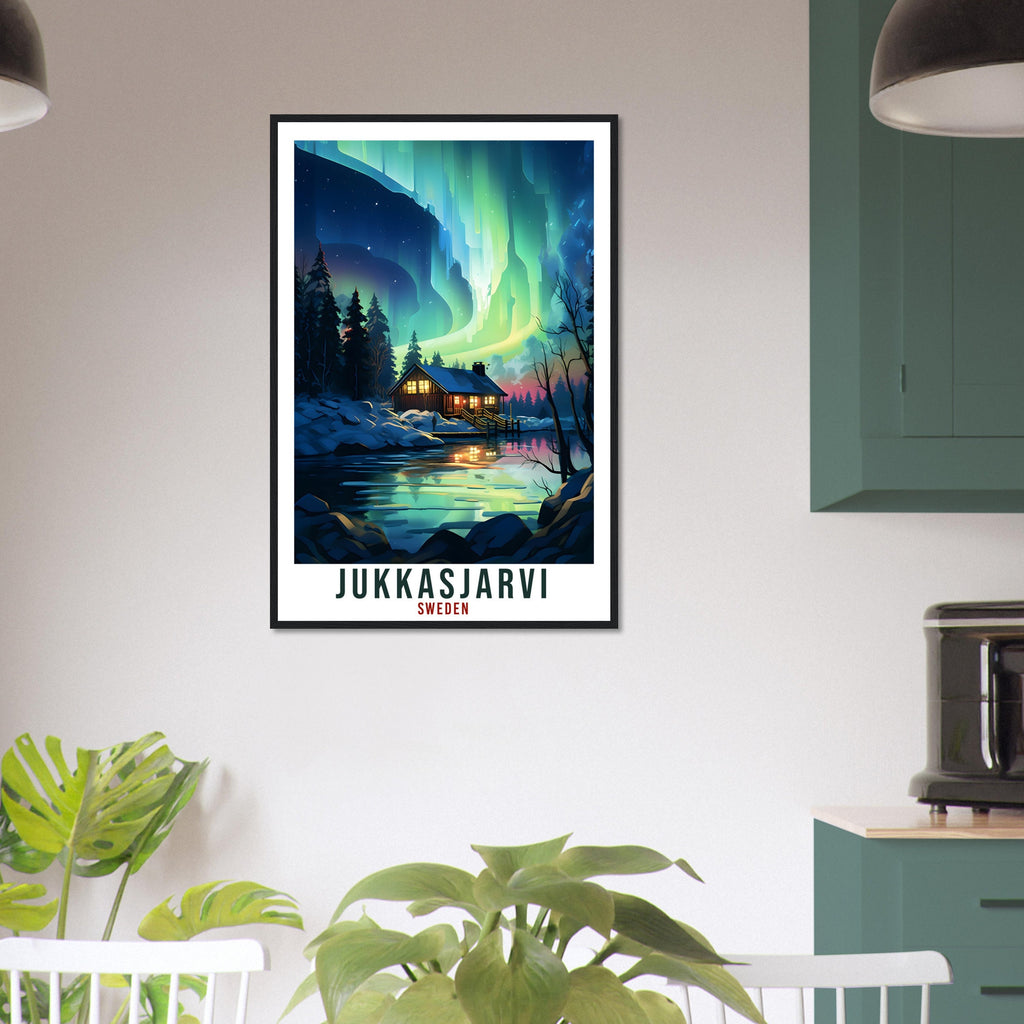 Jukkasjarvi Travel Print Sweden Northern Lights Wall Art Wall Hanging Travel Art Gift Jukkasjarvi Travel Poster Sweden Landscape Art Lover
