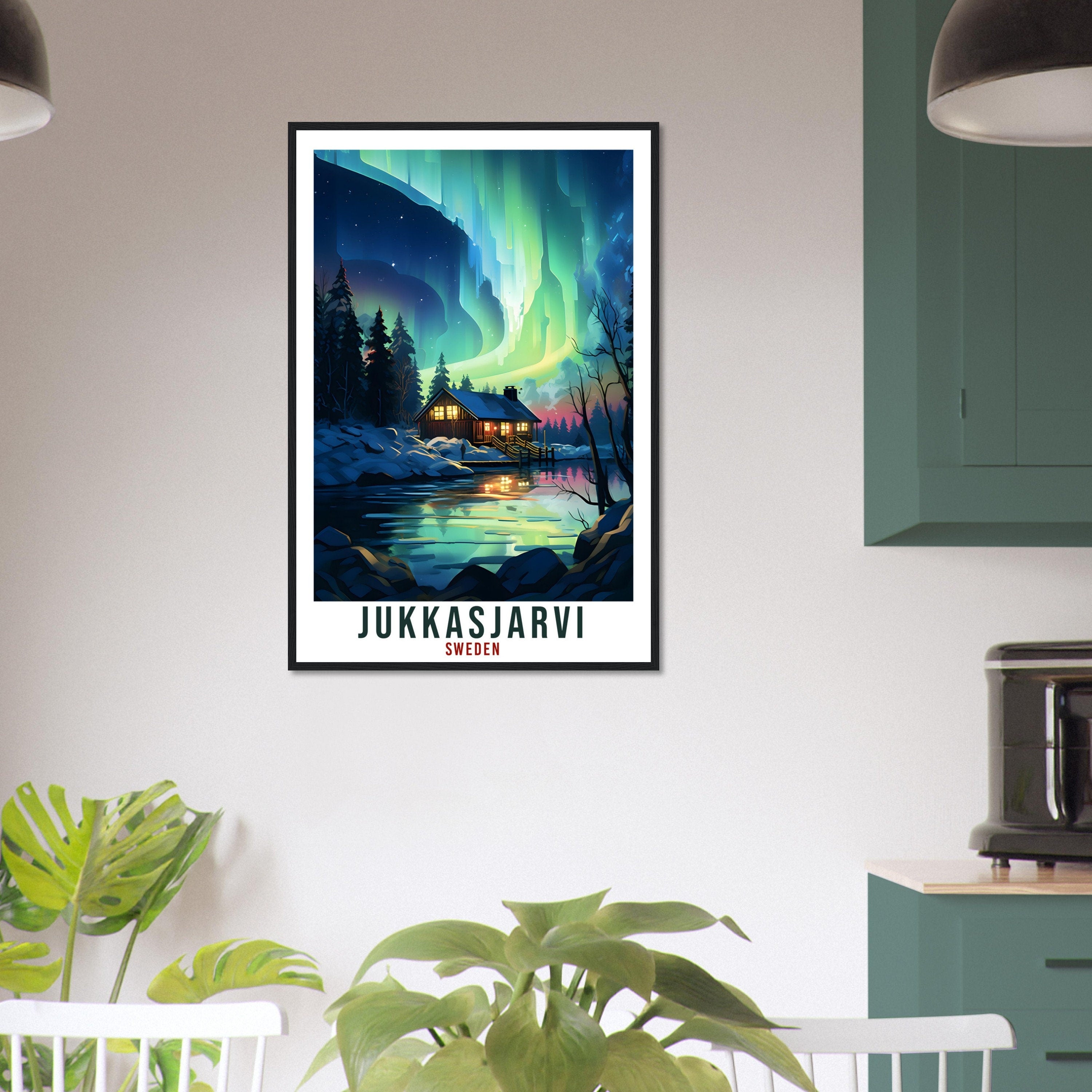 Jukkasjarvi Travel Print Sweden Northern Lights Wall Art Wall Hanging Travel Art Gift Jukkasjarvi Travel Poster Sweden Landscape Art Lover