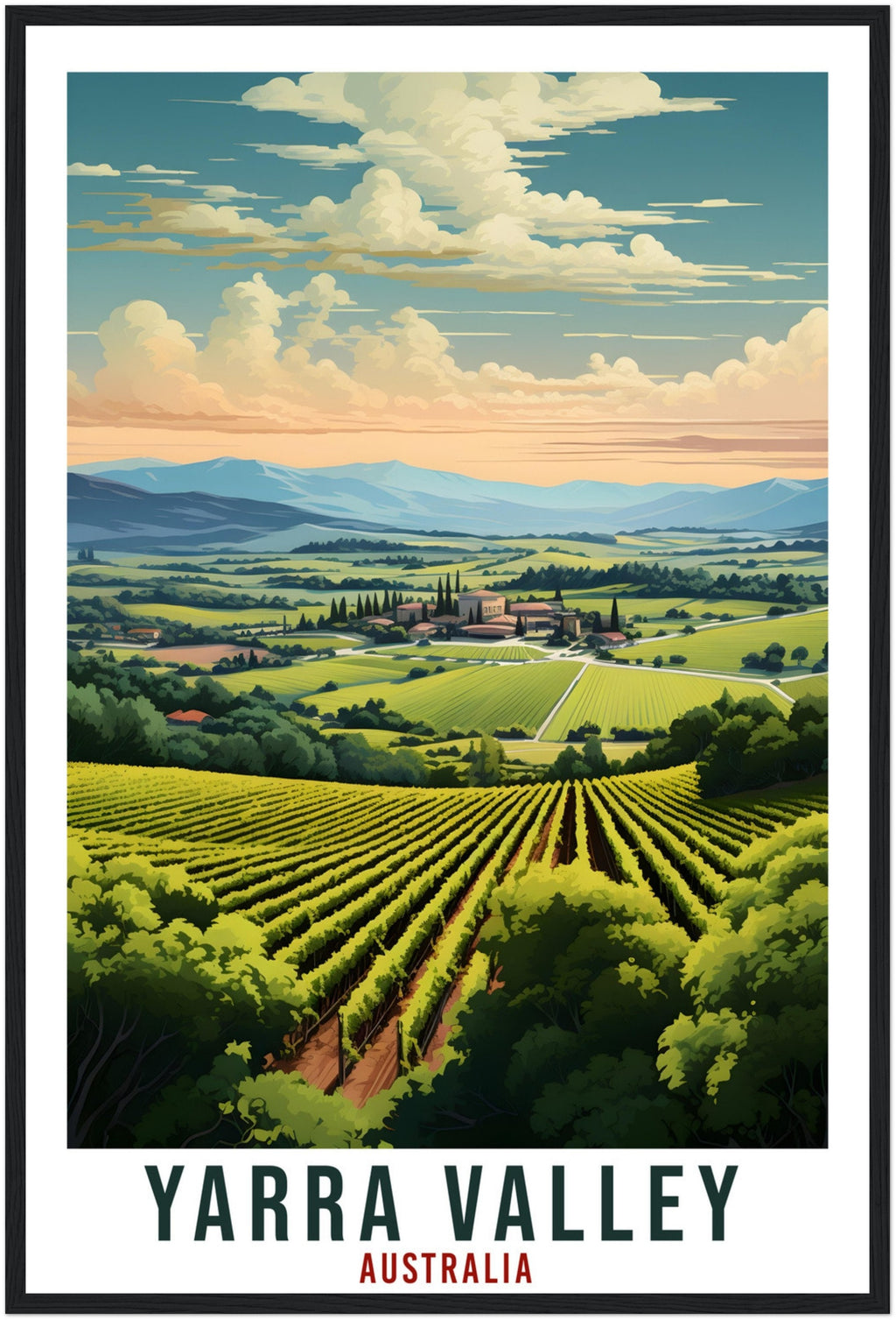 Yarra Valley Travel Poster Wall Art Yarra Valley Australia Home Décor Artwork Wall Hanging  Yarra Valley Vineyard Australian Travel Print
