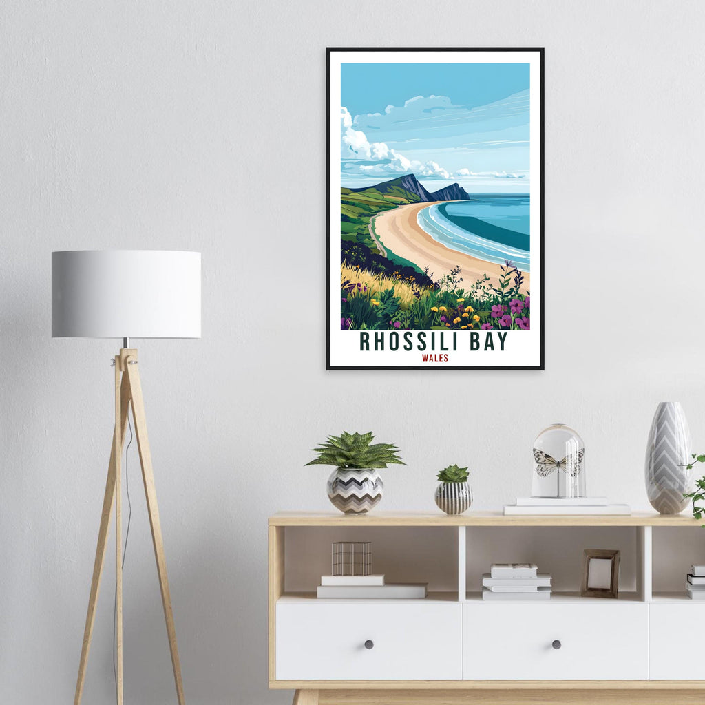 Rhossili Bay Travel Print Wales Home Decor Rhossili Bay Wall Art Wall Hanging Art Lover Wales Artwork Travel Poster Rhossili Bay Travel Art