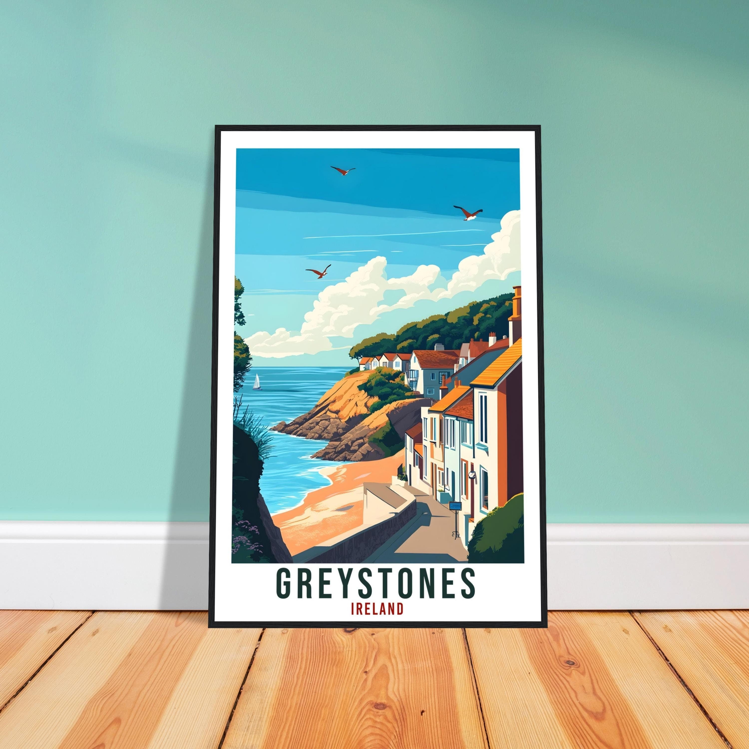 Greystones Travel Print Ireland Home Decor Greystones Wall Art Wall Hanging Art Lover Irish Artwork Travel Poster Greystones Ireland Travel