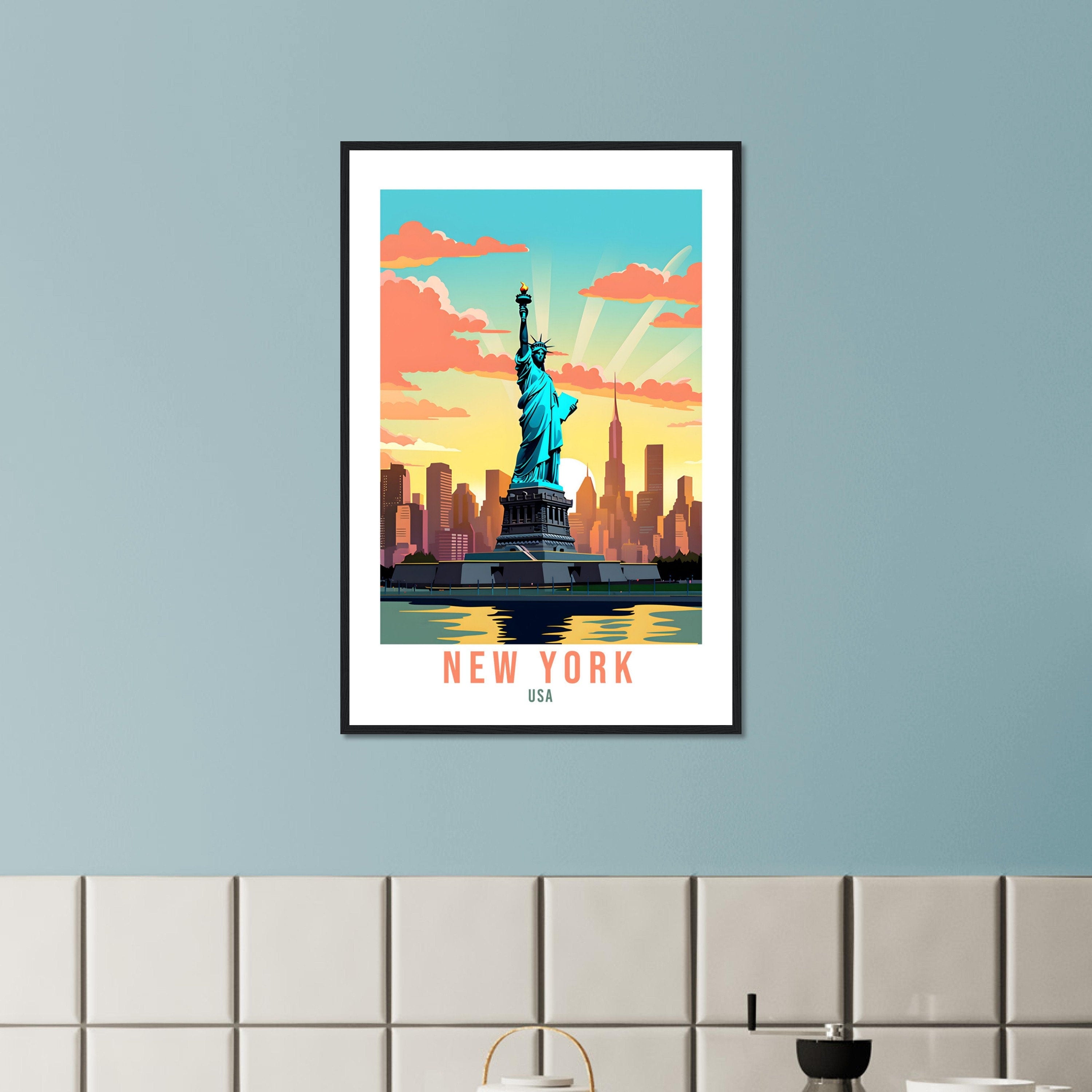 New York Travel Print Wall Art New York Art Gift New York Wall Hanging New York Home Decor New York State Art Print Travel Poster USA Statue