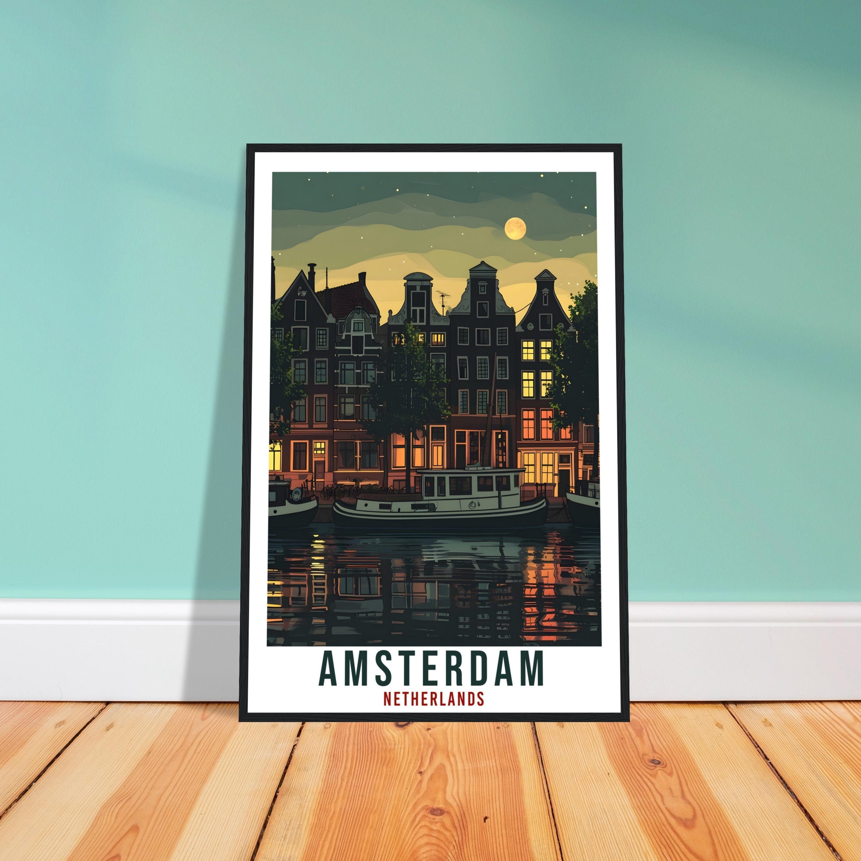 Amsterdam Travel Poster Wall Art Amsterdam Netherlands Wall Hanging Artwork Art Gifts Amsterdam Travel Print Netherlands Art Lovers Gift