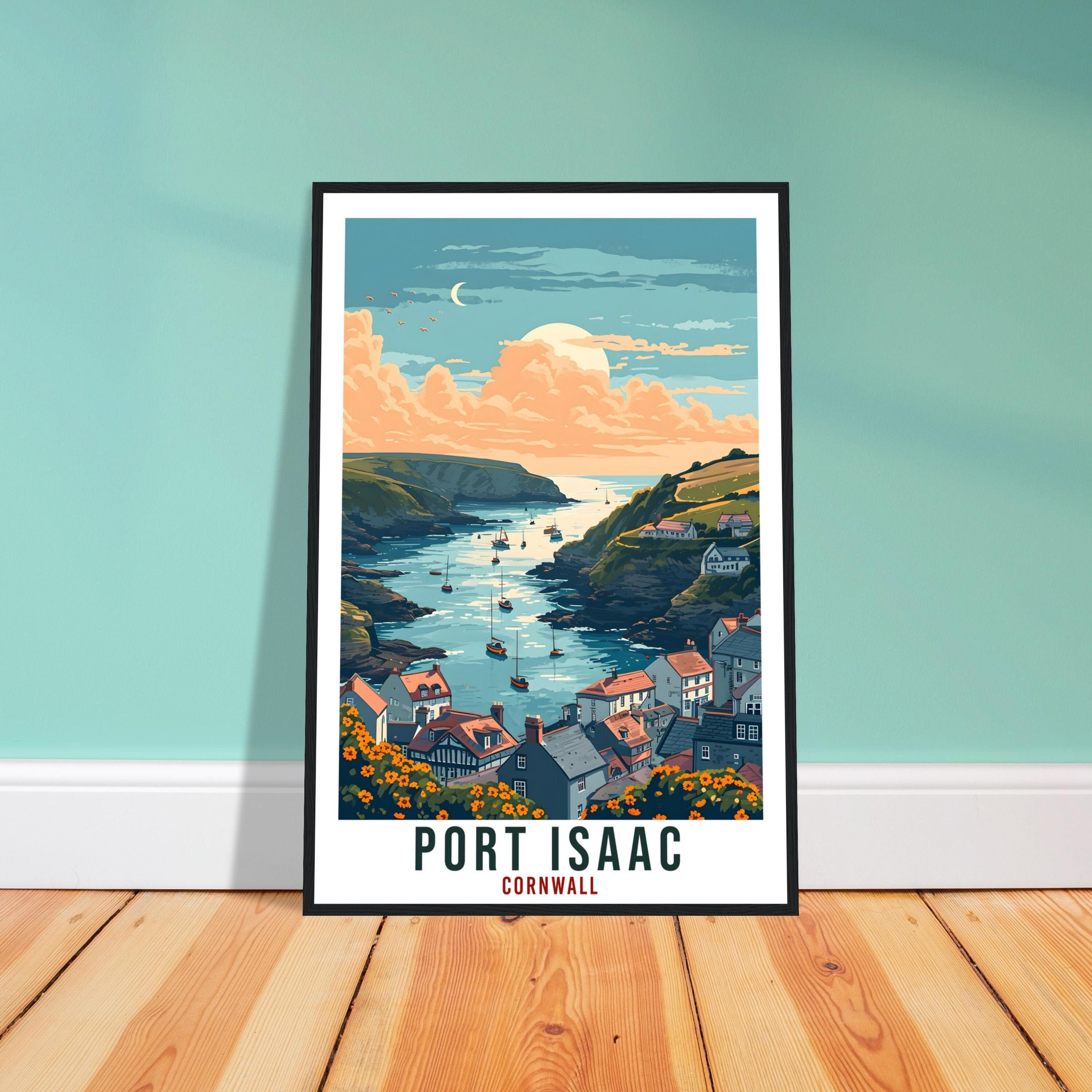 Port Issac Travel Poster Cornwall Wall Art Home Decor Wall Hanging Travel Art Gift Port Issac Travel Print England Landscape Artwork Gift