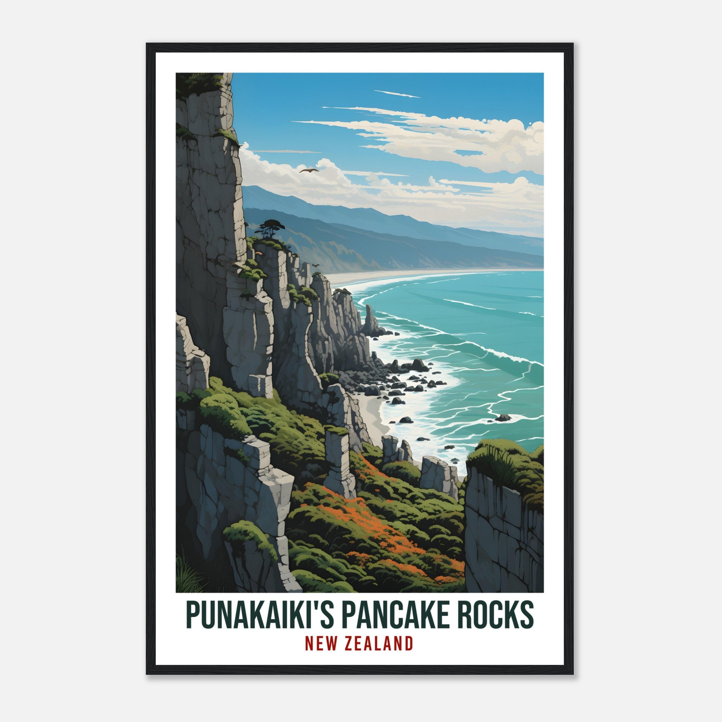 Punakaiki Pancake Rocks Travel Print Wall Art Punakaiki New Zealand Wall Hanging Artwork Punakaiki Travel Poster New Zealand Art Lovers Gift