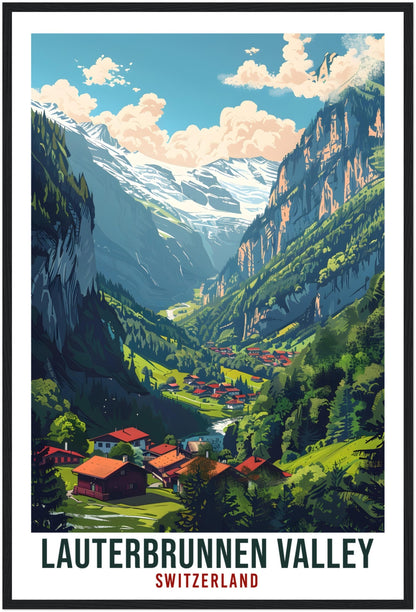 Lauterbrunnen Valley Travel Print Swiss Wall Art Hanging Décor Lauterbrunnen Gift Art Lovers Switzerland Artwork Gift Swiss Travel Poster