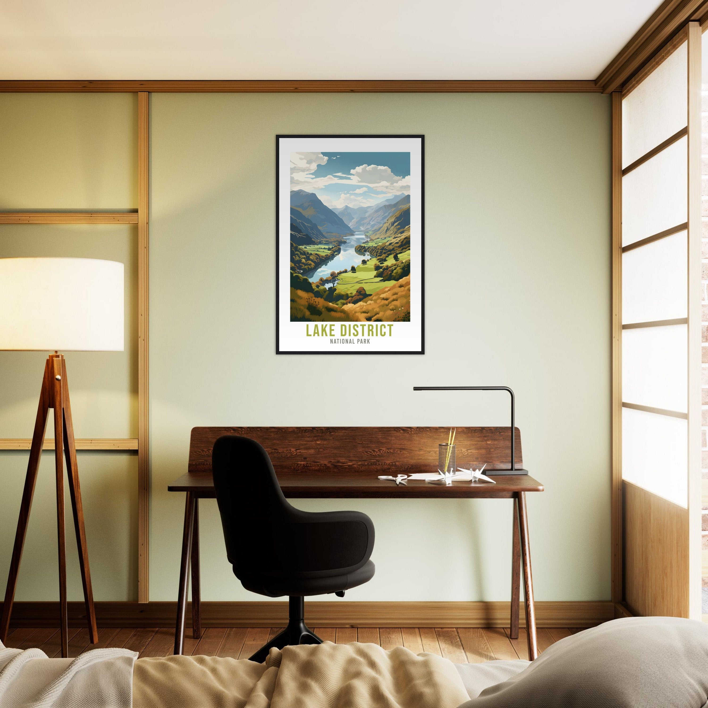 The Lake District Travel Print Lake District Home Decor Mountain Landscape England Nature Wall Hanging Lakes Artwork Gift Travel Poster