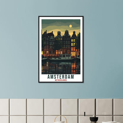 Amsterdam Travel Poster Wall Art Amsterdam Netherlands Wall Hanging Artwork Art Gifts Amsterdam Travel Print Netherlands Art Lovers Gift