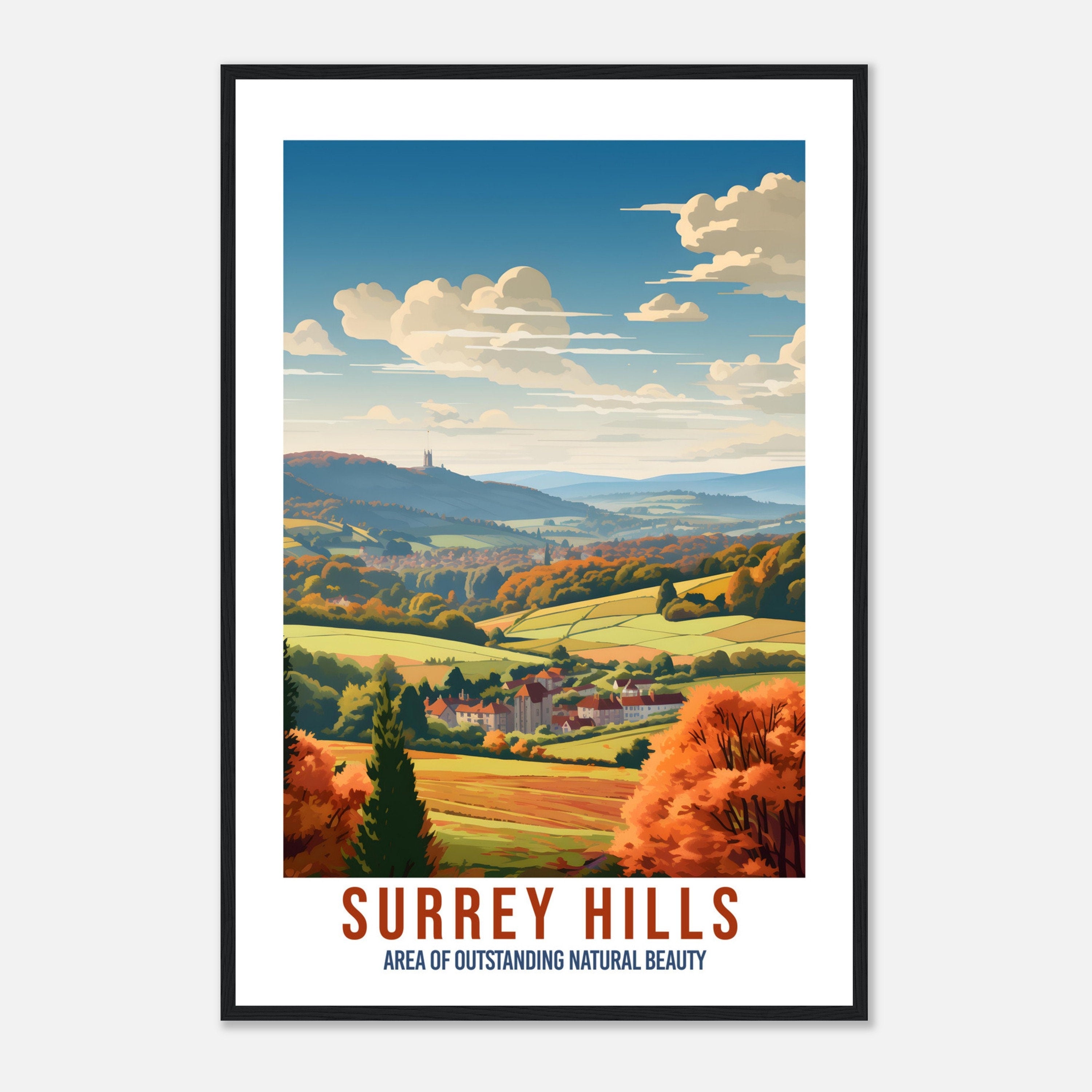 Surrey Hills Travel Poster Surrey Hills Home Decoration Mountain Landscape England Nature Wall Hanging Surrey Hills Artwork Travel Print