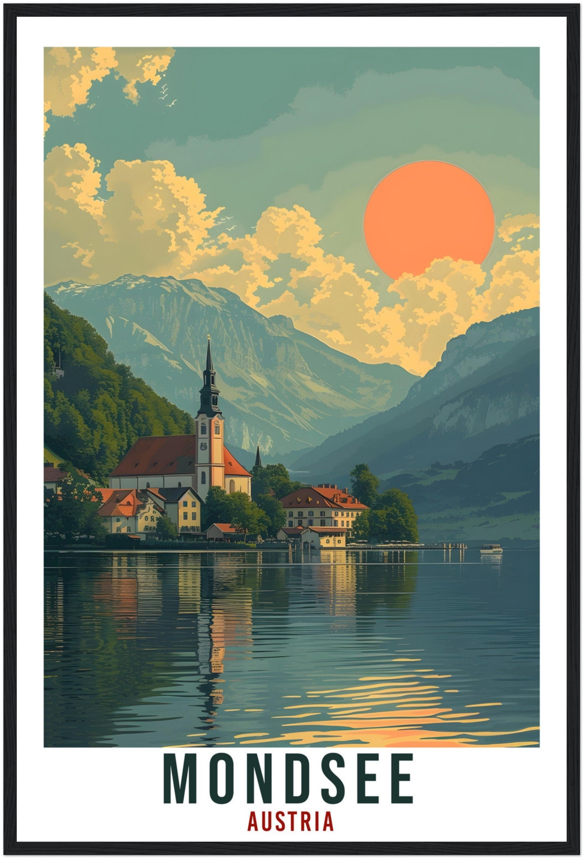 Mondsee Travel Print Austria Home Decor Mondsee Austrian City Wall Art Gift Wall Hanging Art Lover Austria Artwork Mondsee Travel Poster